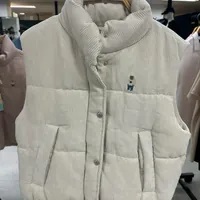 [S] WHO.A.U WOMEN STEVE CROPPED CORDUROY VEST,IVORY, WHVWD4T07F-00-IVORY (SWAU283)