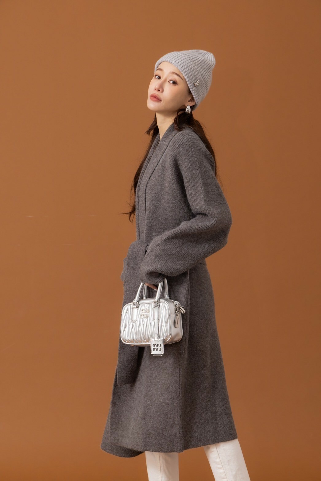 綁帶針織長罩衫_AMISSA（深灰）