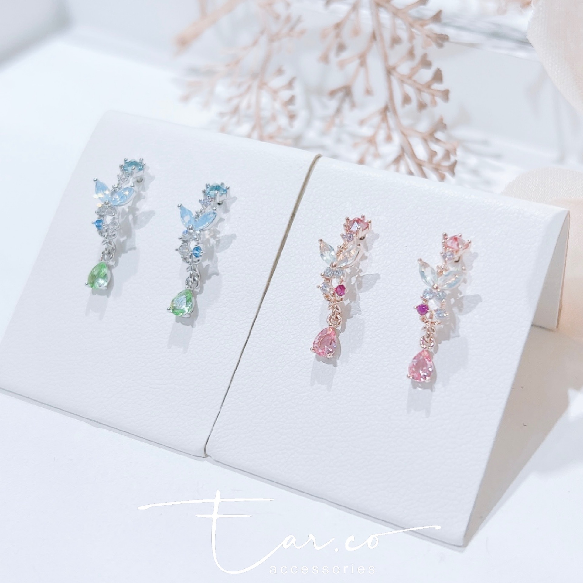 清透水晶蝴蝶水滴半耳圈 #E258