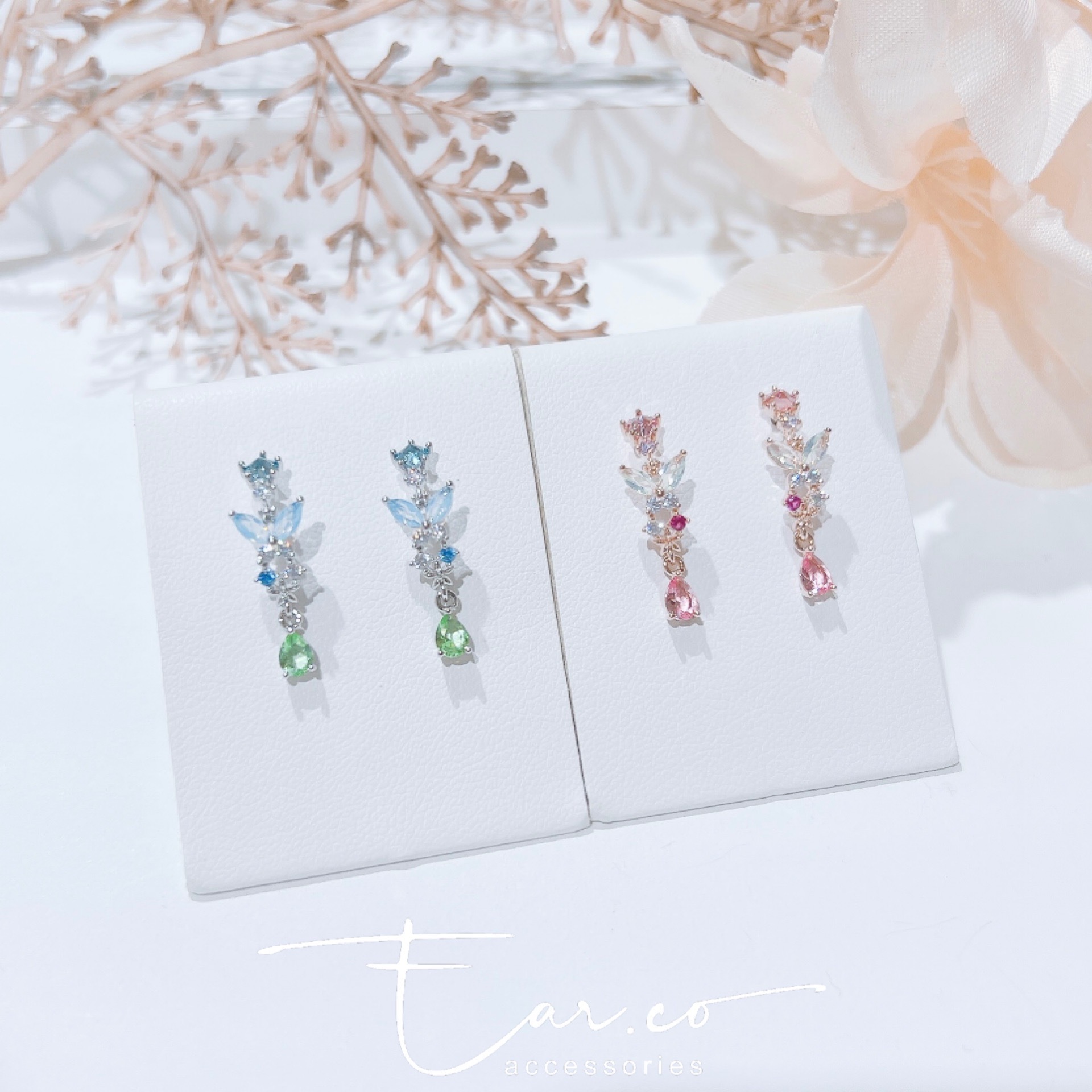 清透水晶蝴蝶水滴半耳圈 #E258