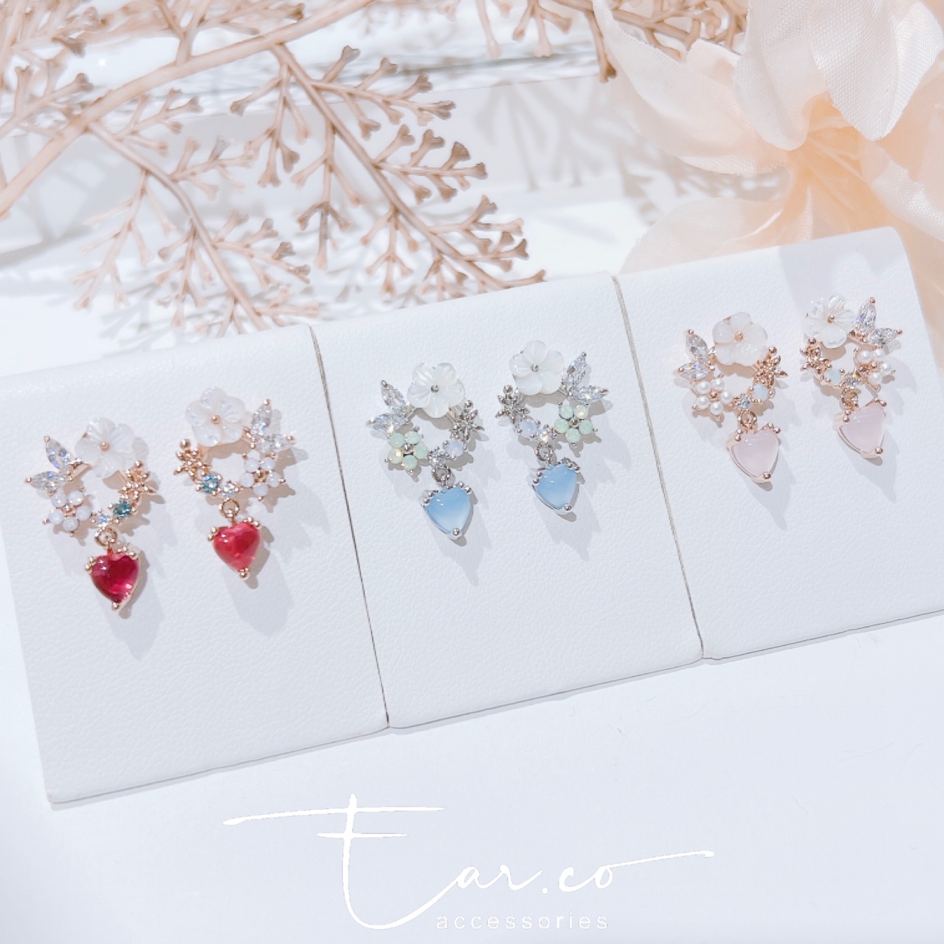 貝殼花圈拼垂釣蛋白石愛心 #E257