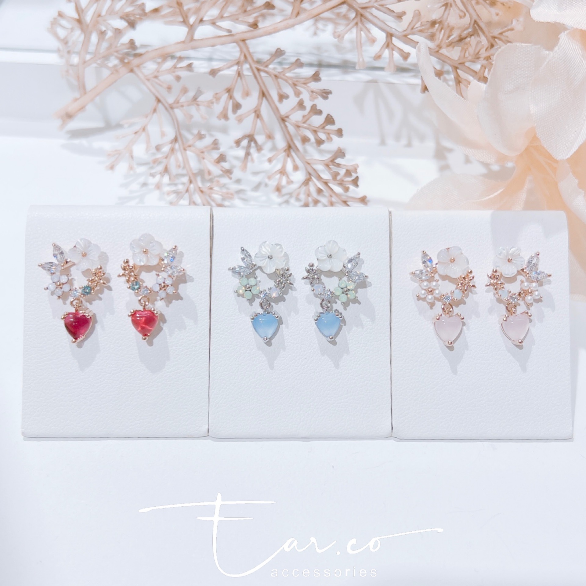 貝殼花圈拼垂釣蛋白石愛心 #E257