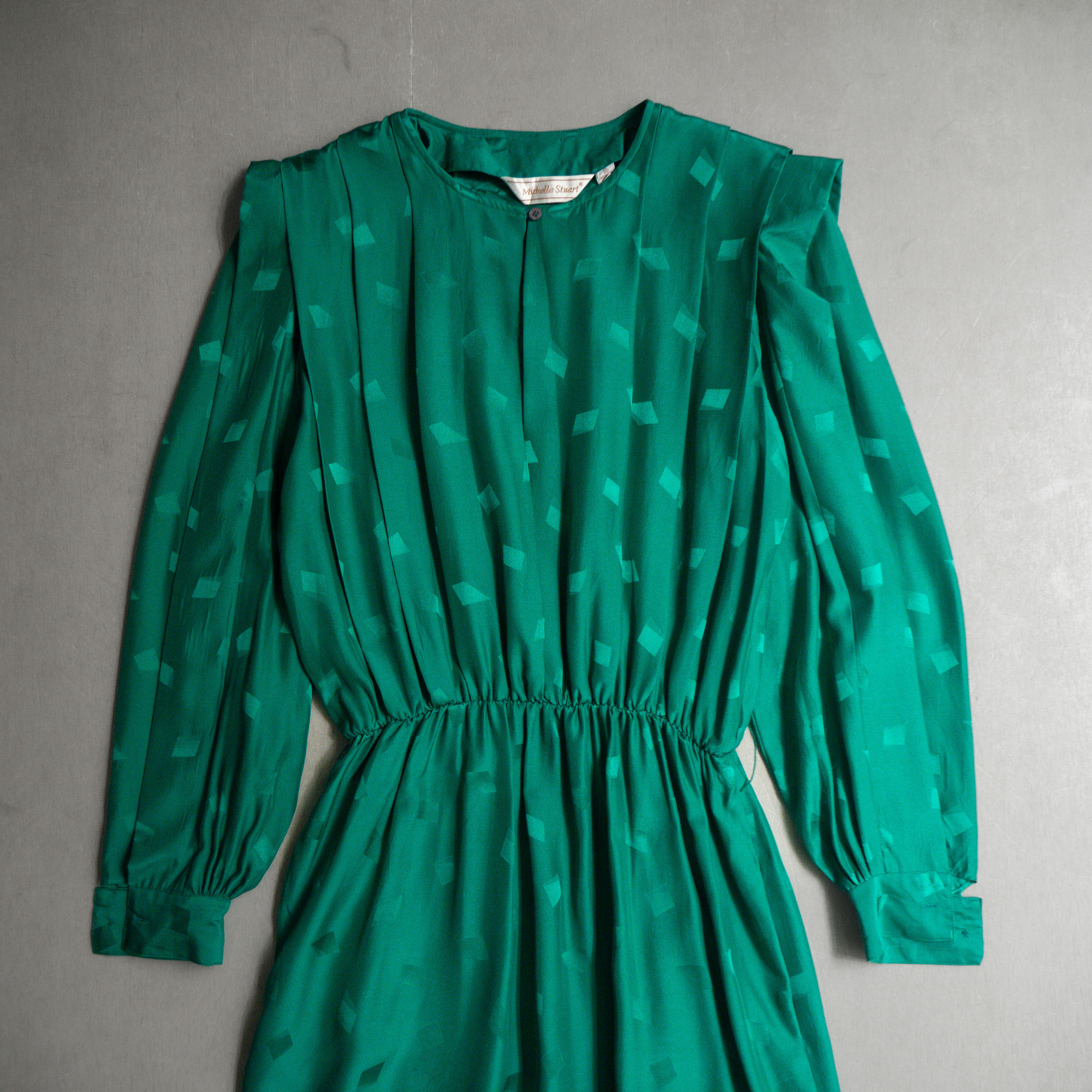 80S VINTAGE MAXI DRESS 美國 綠色 長袖 絲質 圓領 長版 長洋裝