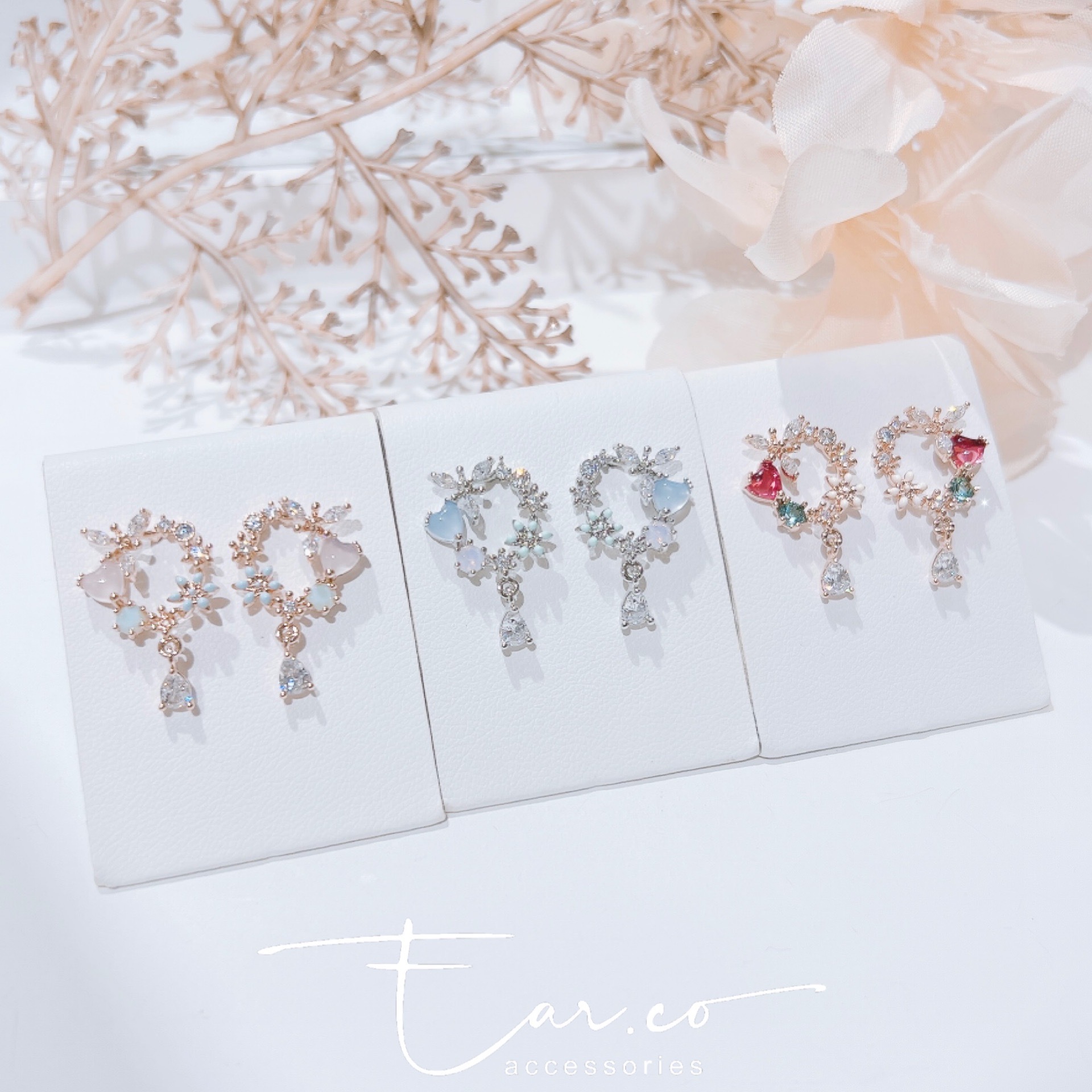 蛋白石愛心小蝴蝶花圈水滴 #E251