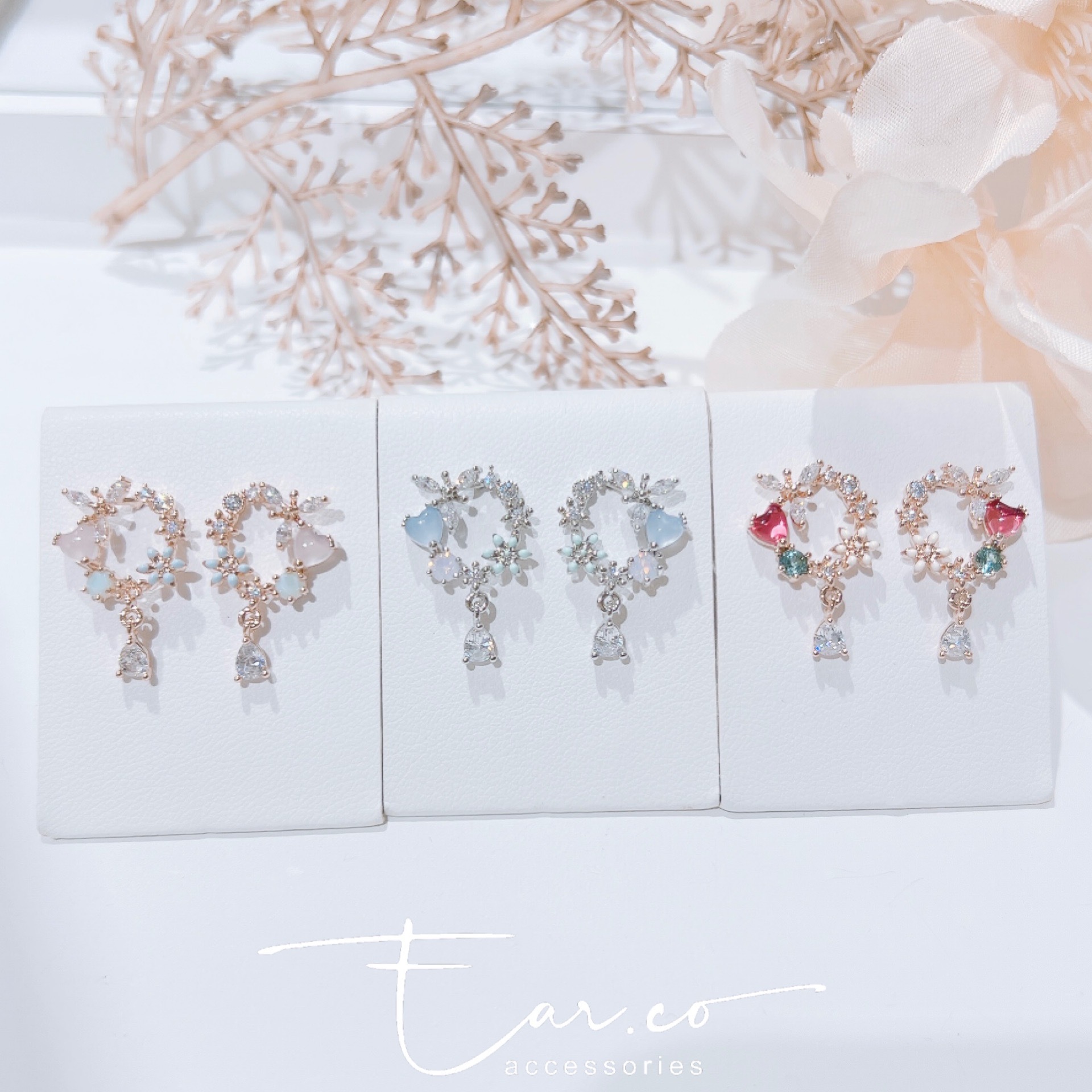 蛋白石愛心小蝴蝶花圈水滴 #E251