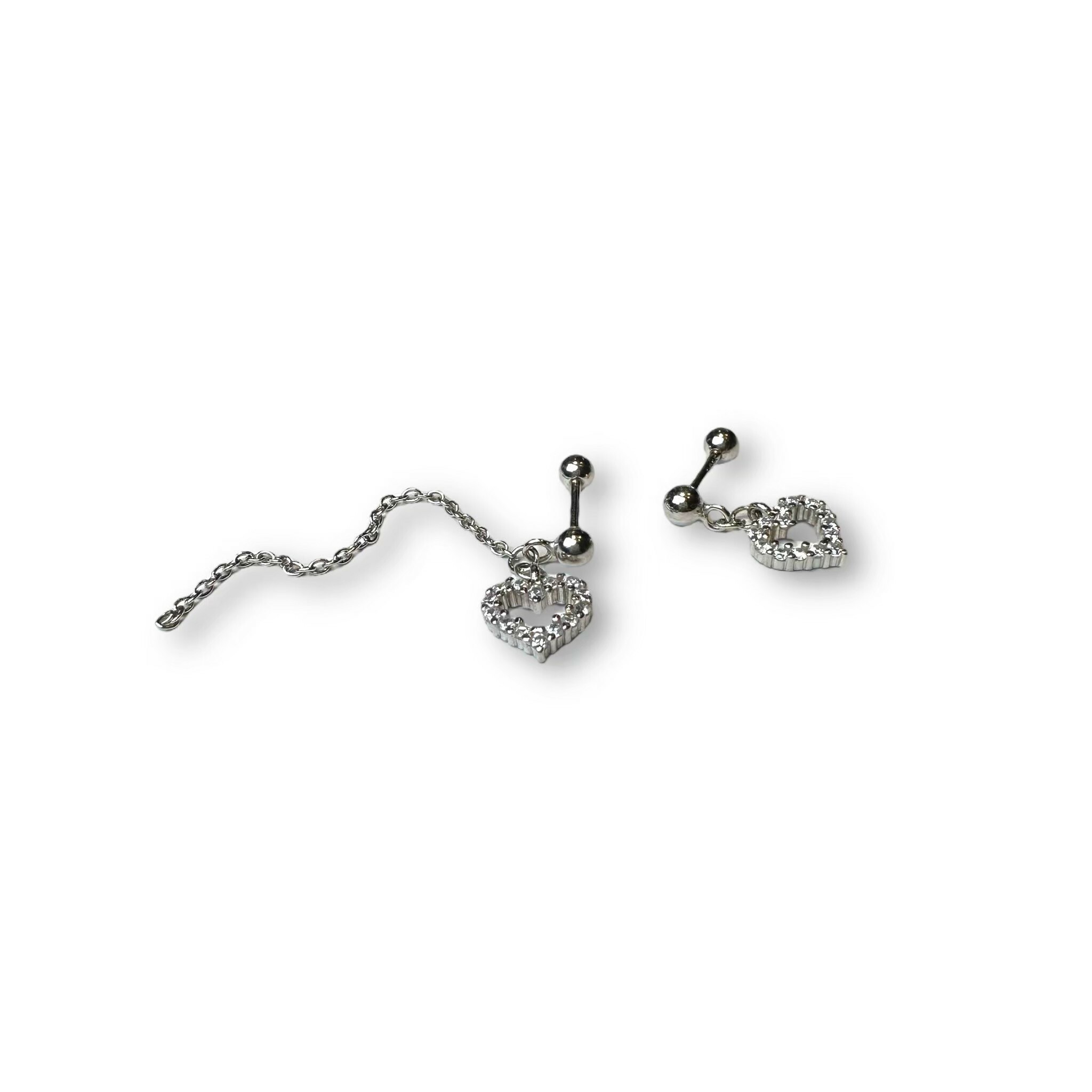 純銀鎖珠-不對稱 線鋯愛心垂鍊 2色(單支價)