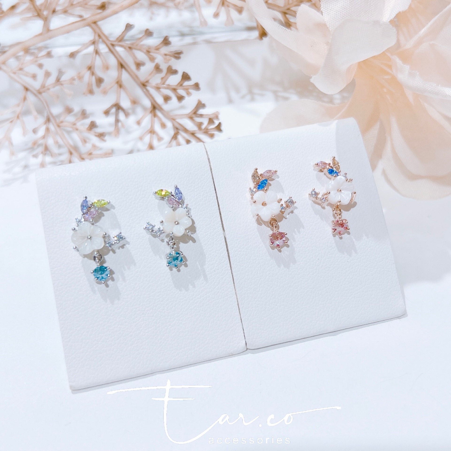 彩色鋯石月亮貝殼花水晶 #E248