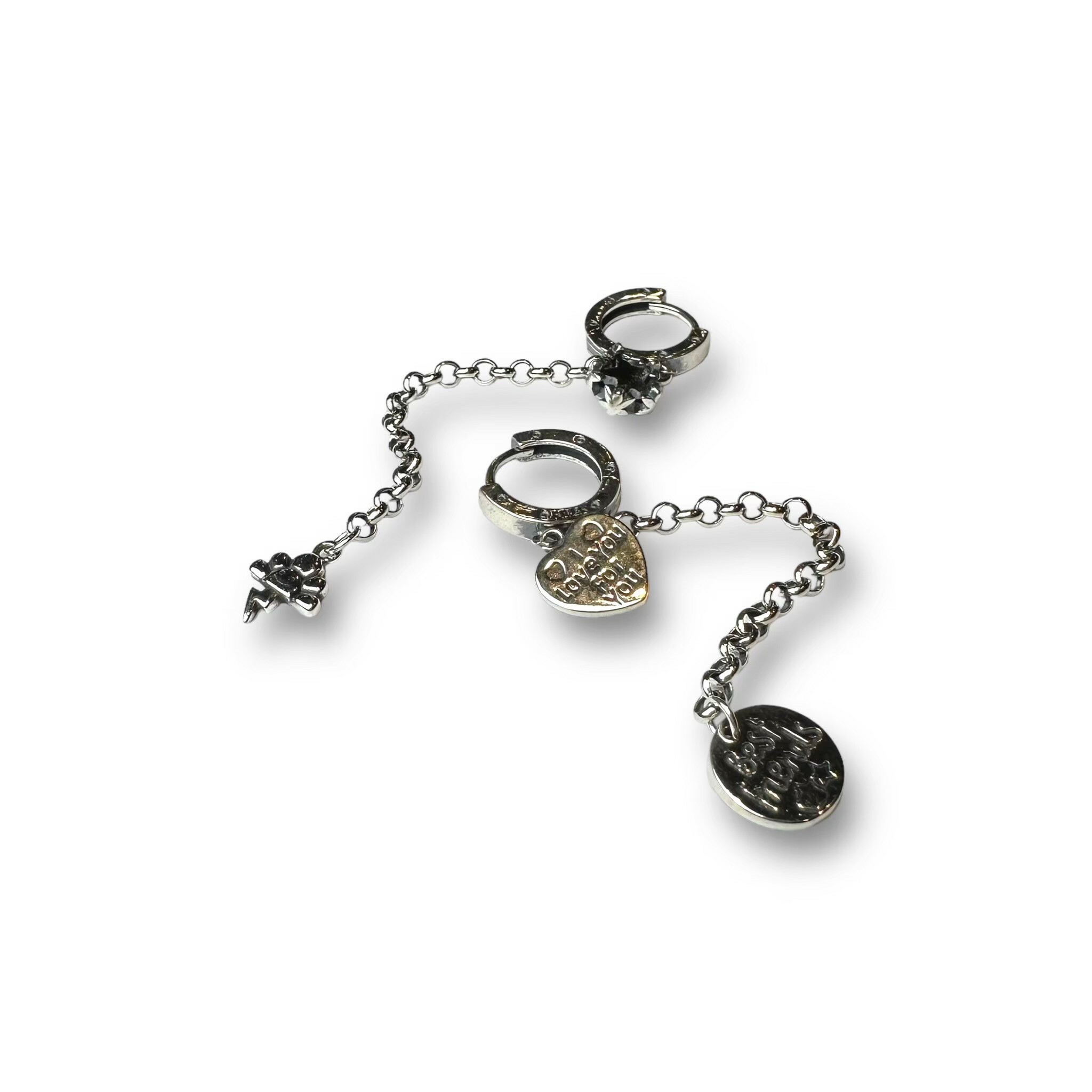 純銀易扣-不對稱 復古愛心牌+黑星星鋯(單支價)