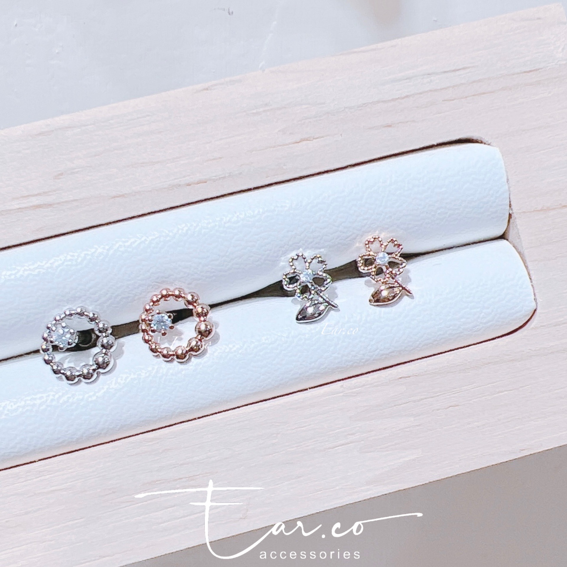 波波圈拼閃石/閃石葉子花花耳骨釘 [單支] #P023