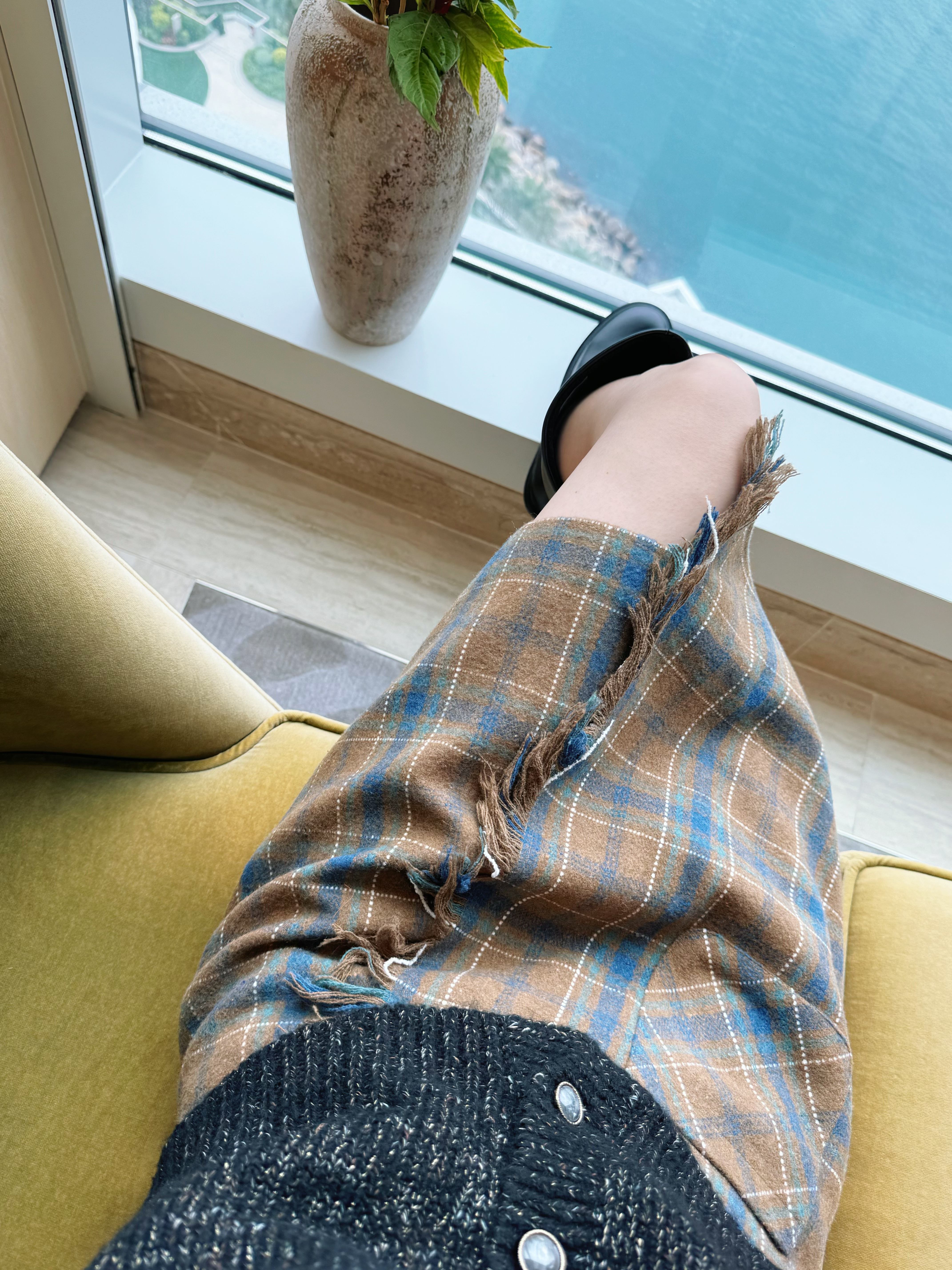 Wrap-Effect Tassel Check Wool-Blend Mini Skirt_SK2312L05