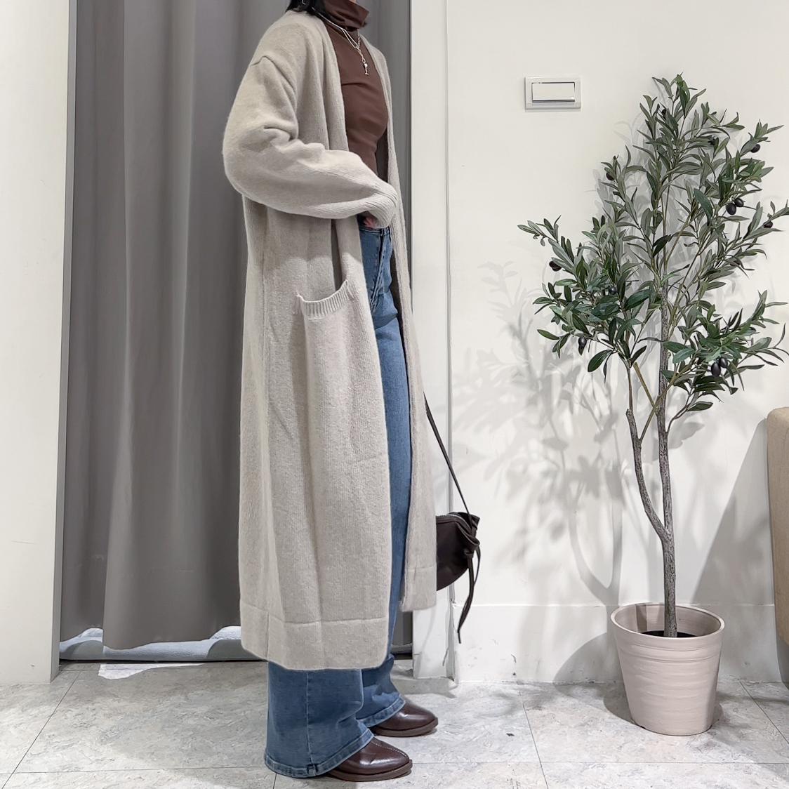 N09高級柔軟浣熊羊毛修長針織外(灰綠)