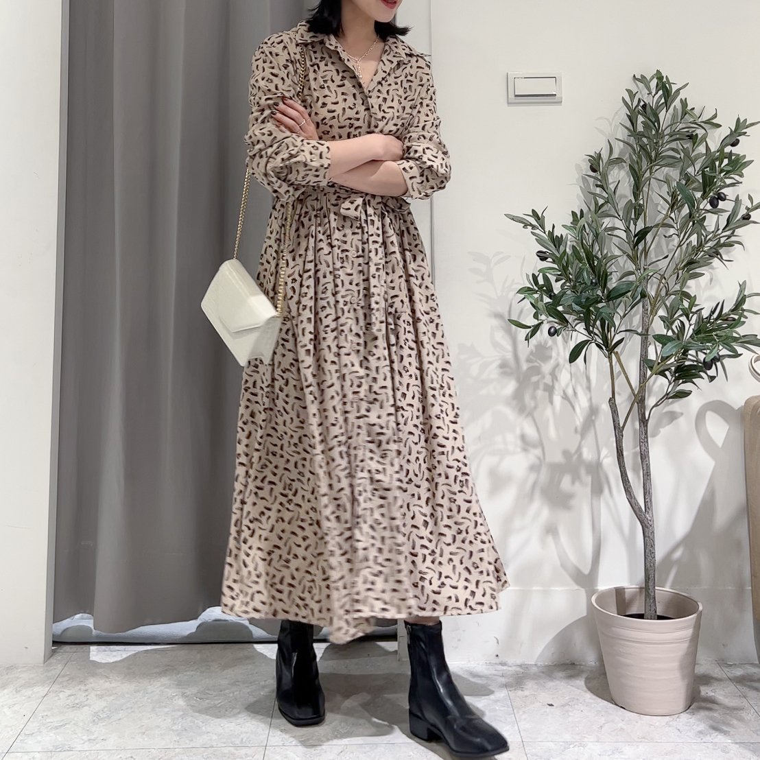 N38滑料刷染綁帶襯衫洋