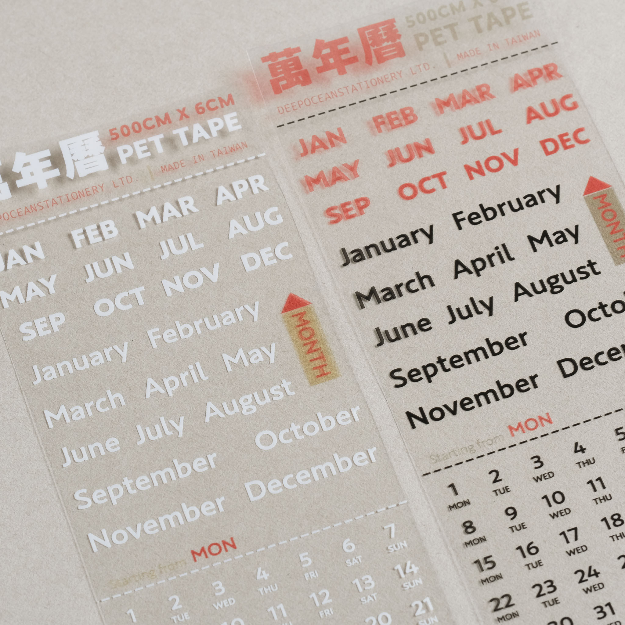 萬年曆日付 PET膠帶 (亮面/帶離型紙)｜一分之一工作室 臺灣