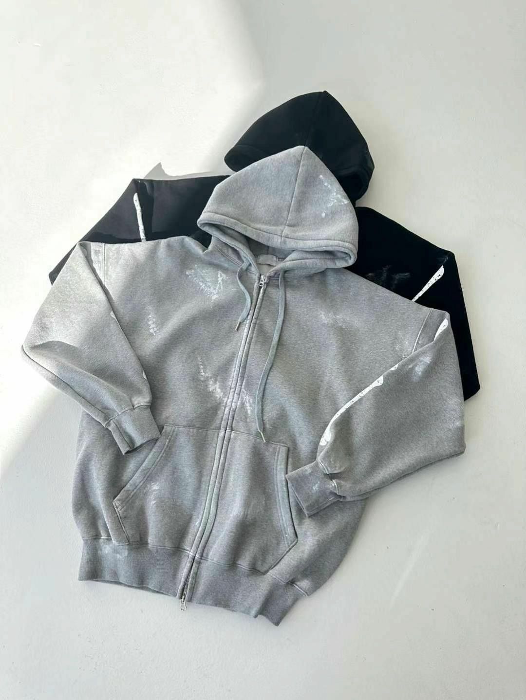 骨頭圖案連帽拉鍊外套(薄抓毛底) JK2491