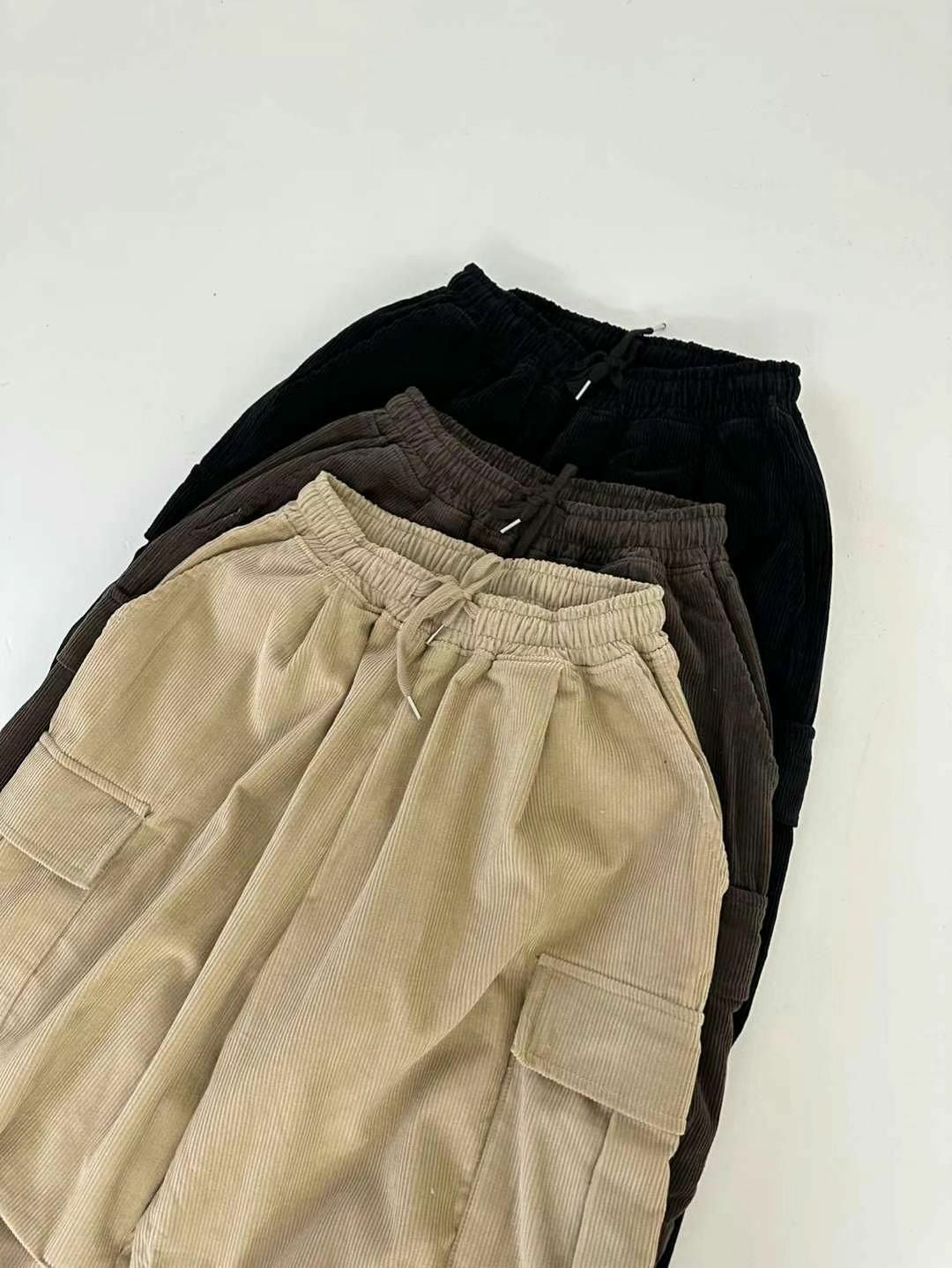 淨色燈心絨可束腳工裝鬆身褲 P2705