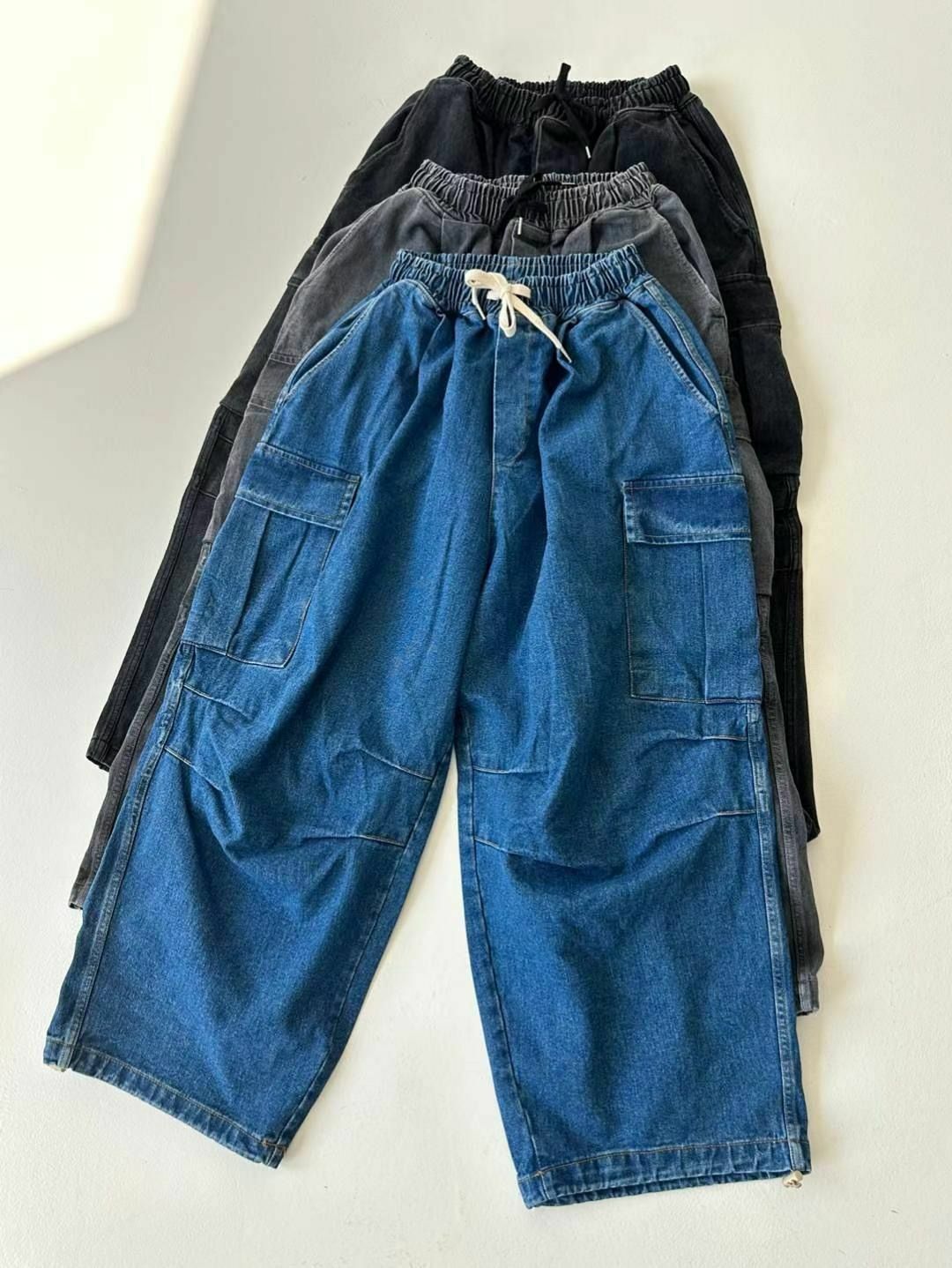 淨色可束腳工裝鬆身牛仔褲 P2706