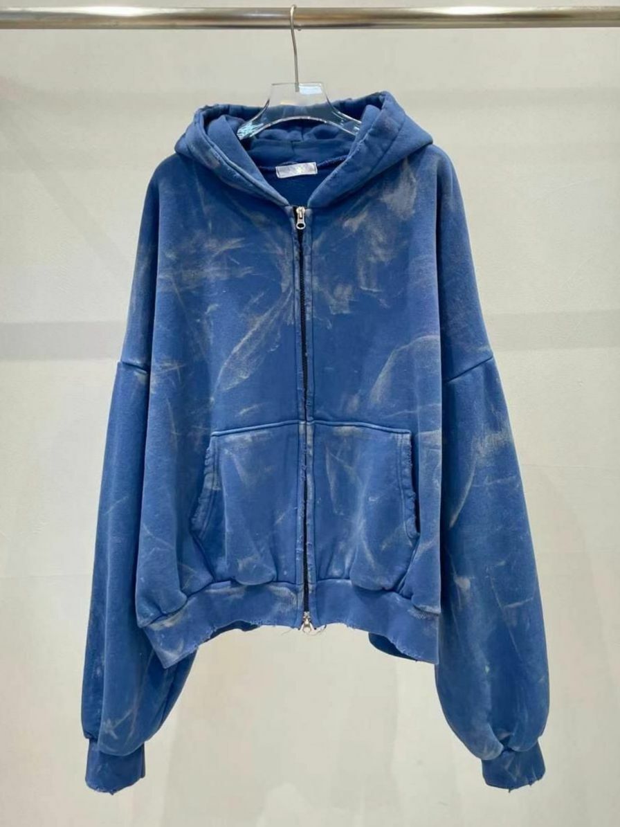 仿污淨色連帽拉鍊外套(薄抓毛底) JK2498