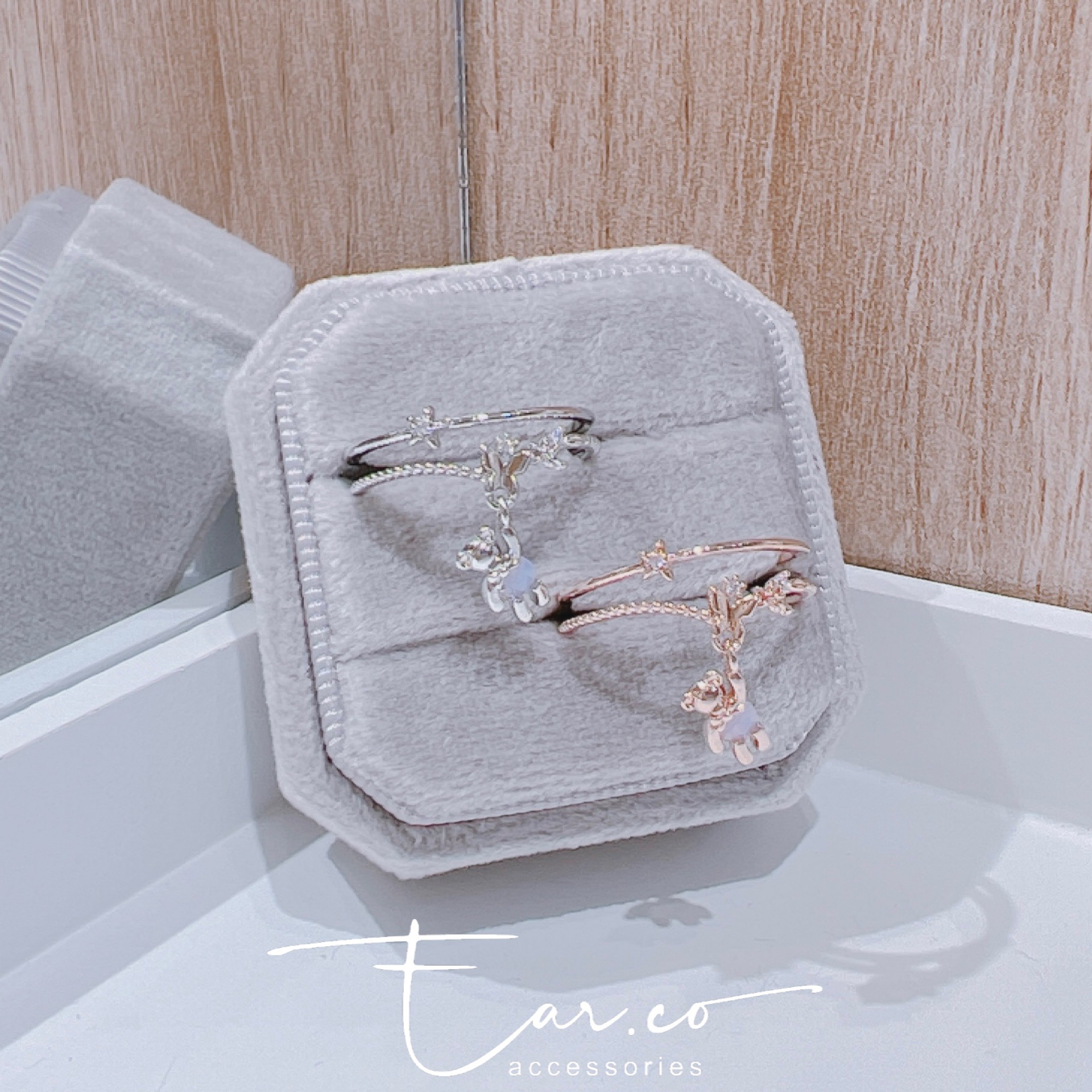 蝴蝶小花雙層小熊戒指 #H31