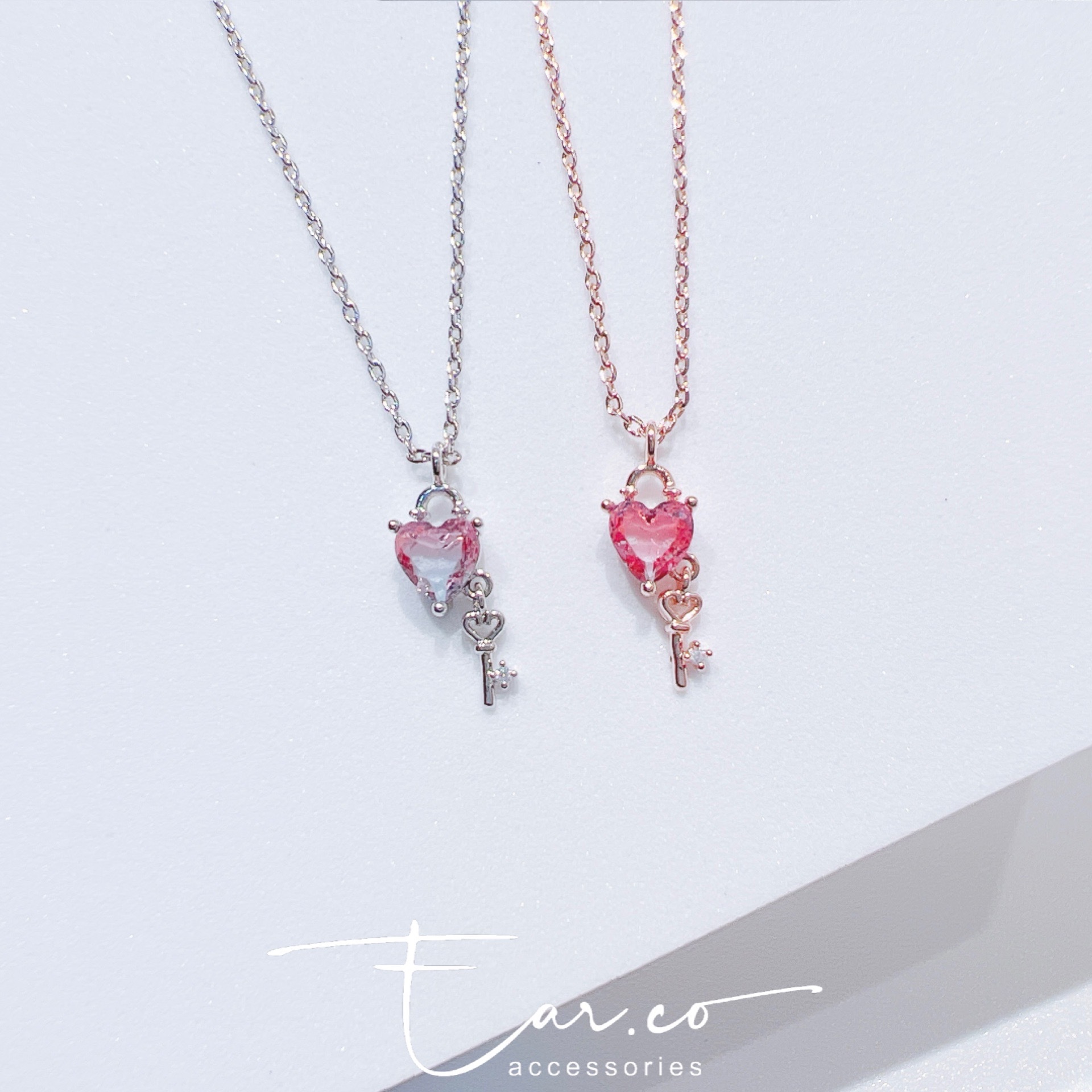 愛心小水晶拼小鎖匙頸鏈 #H30