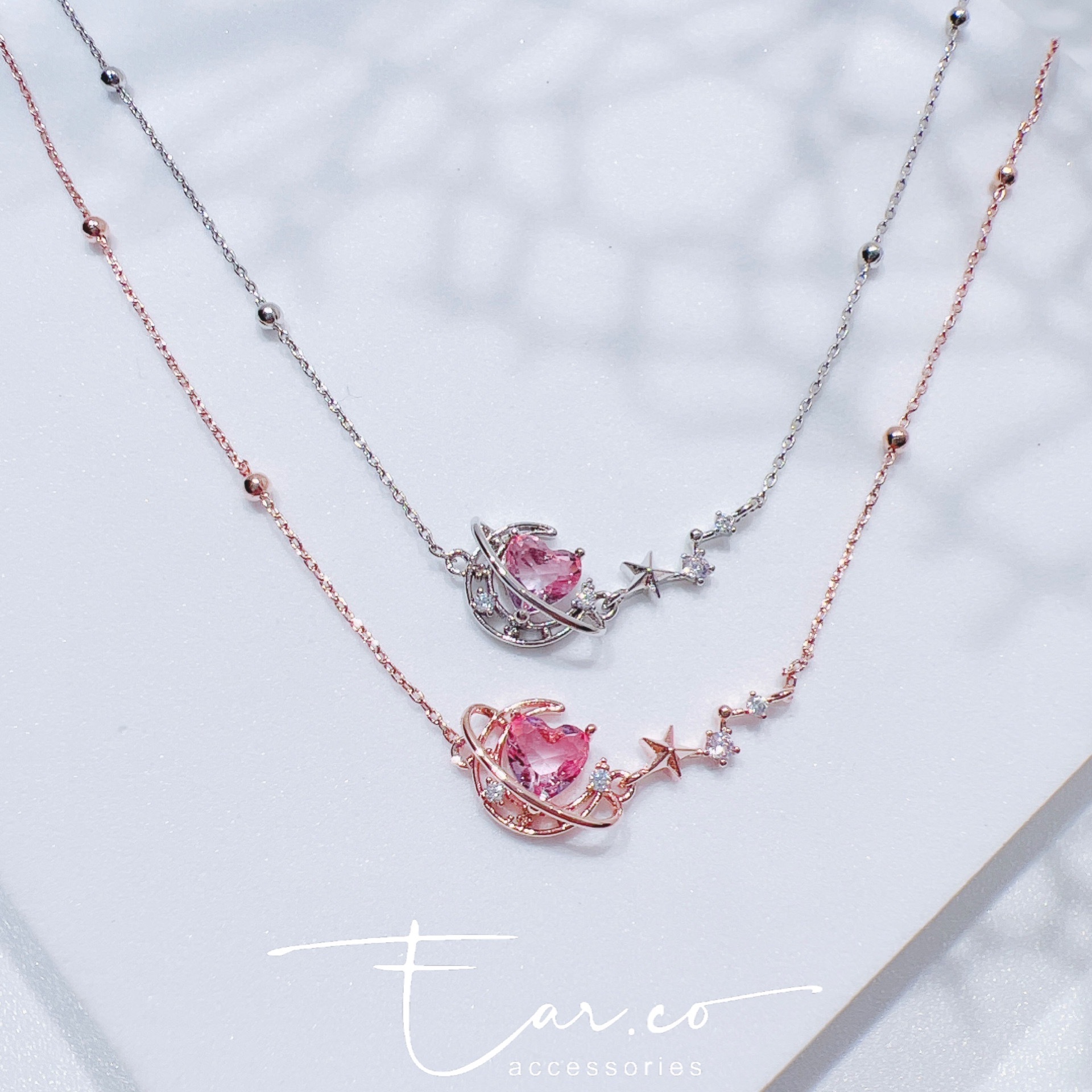 愛心星球水晶一排星星波波頸鏈 #H29