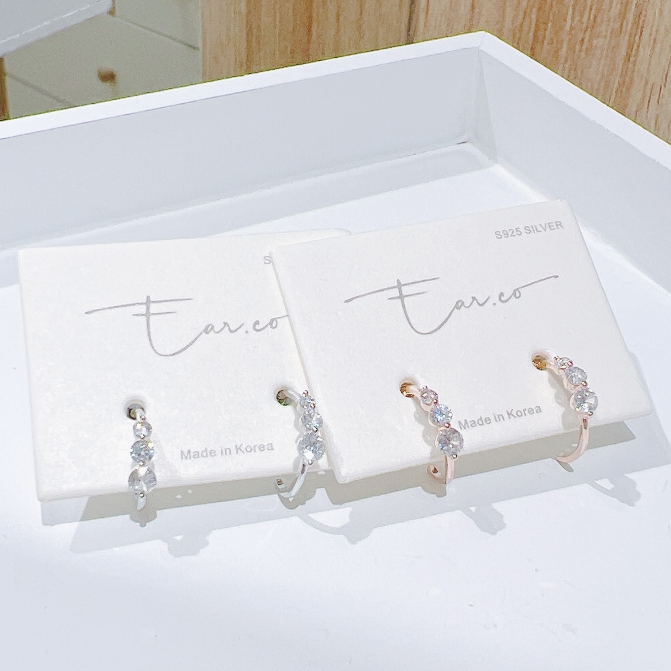 簡約三粒鑽半耳圈 #H26