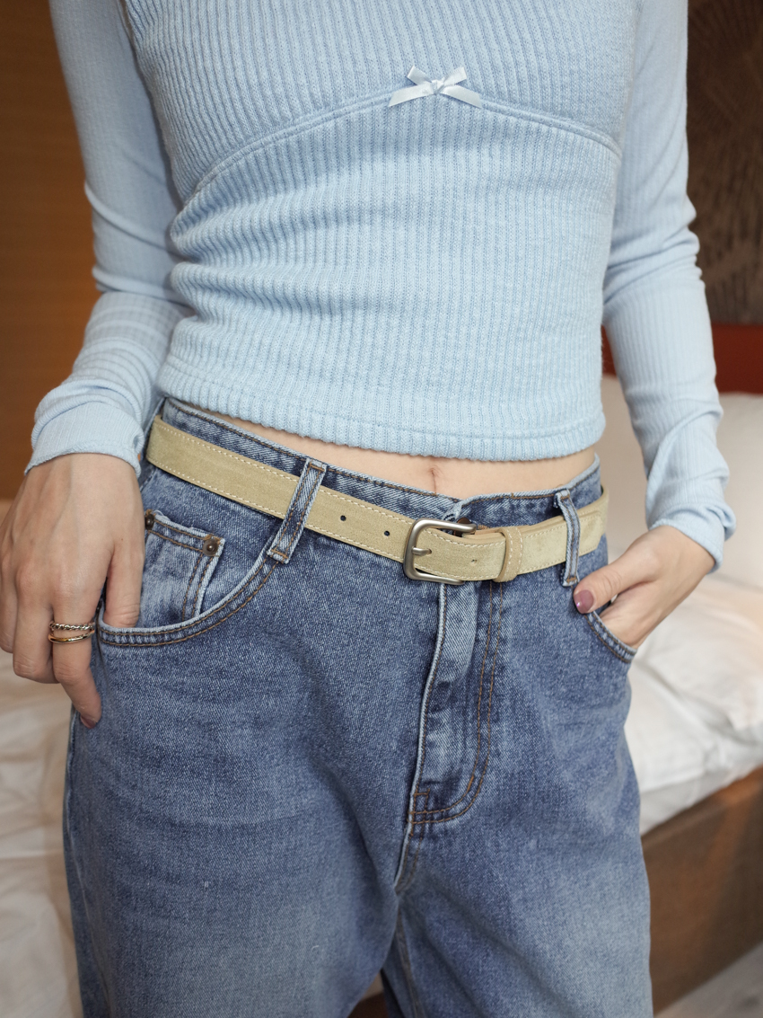 faux suede matte silver buckle belt