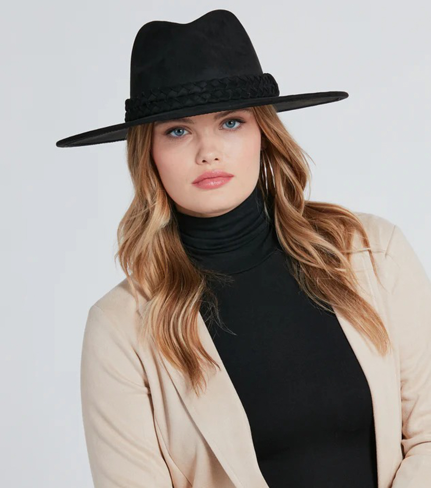 Adventure Night黑色麂皮編織巴拿馬帽