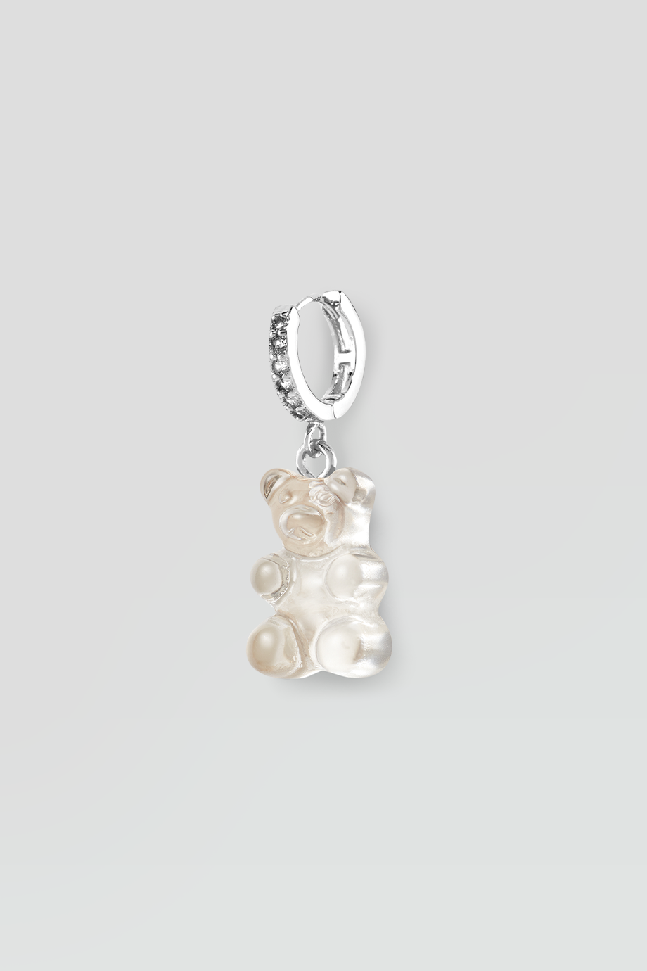 Crystal Haze｜NOSTALGIA BEAR 銀色鑲鑽透明白小熊耳環