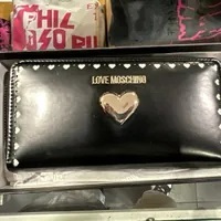 [S] LOVE MOSCHINO JC5623PP1ELF100A HEART LOGO METAL LOGO WALLET,BLACK, 8054400227583 (SLM218)