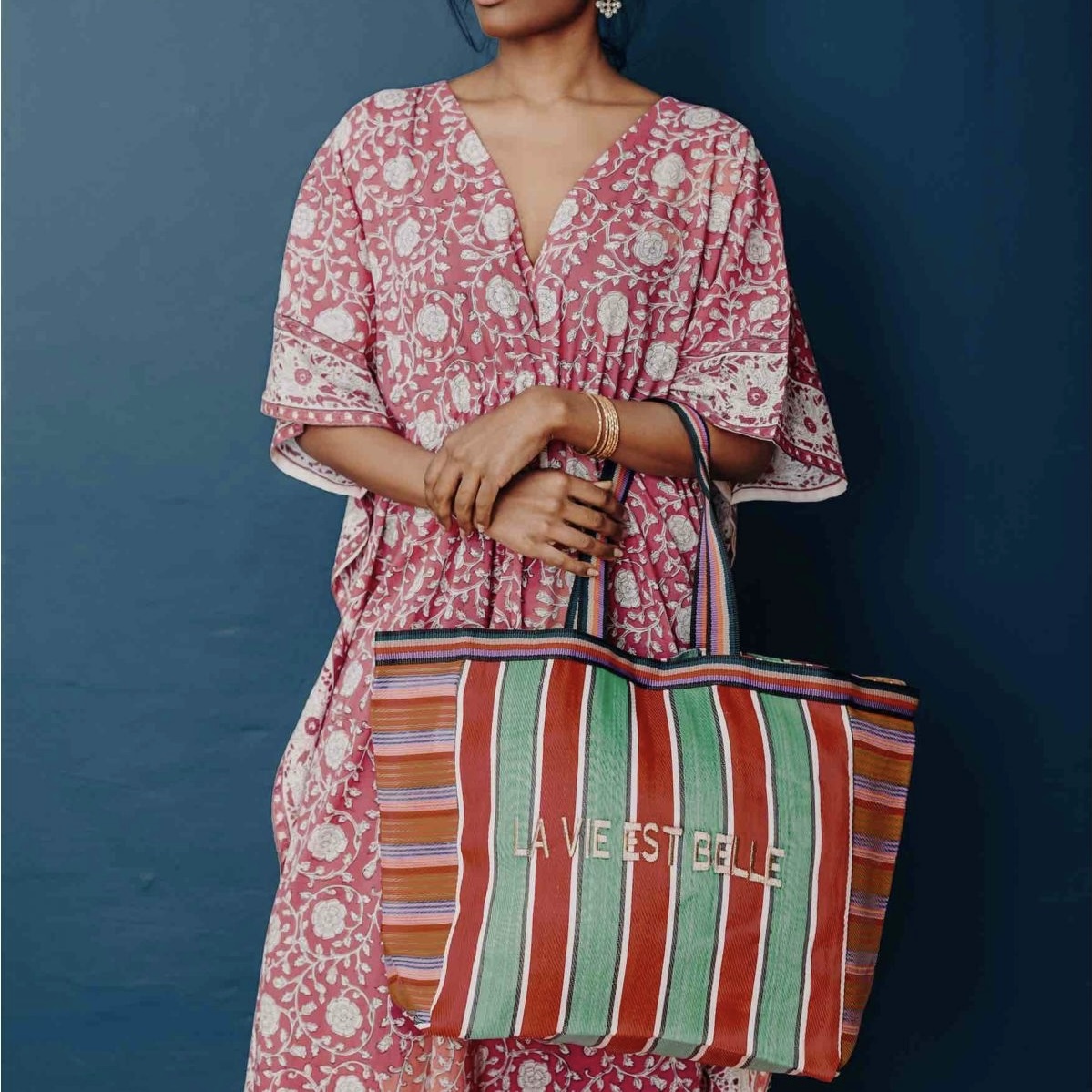 法國 Jamini/ 購物袋/ Lavie Est Belle / 紅綠條紋