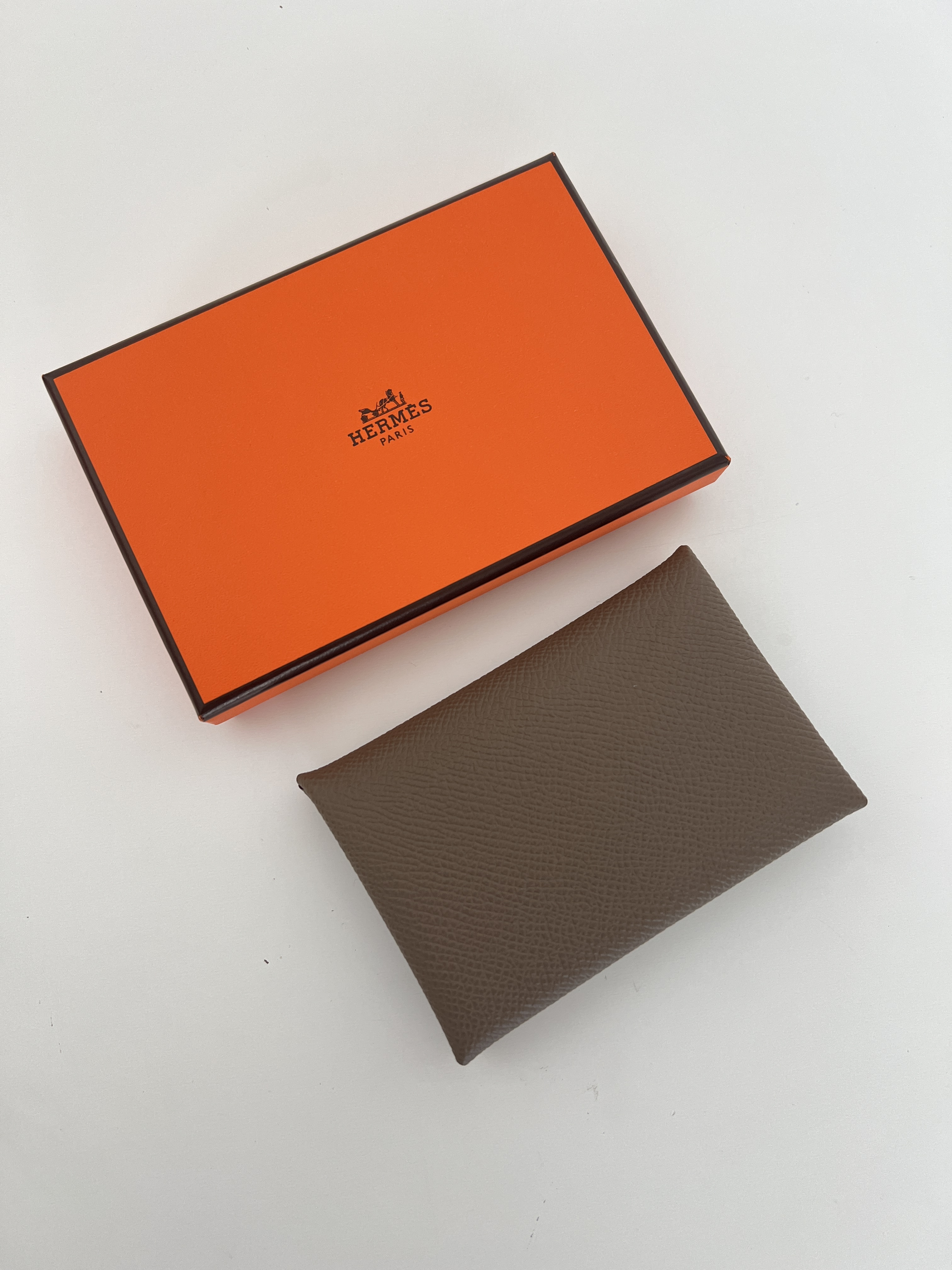 Hermes Calvi Card Holder etoupe color