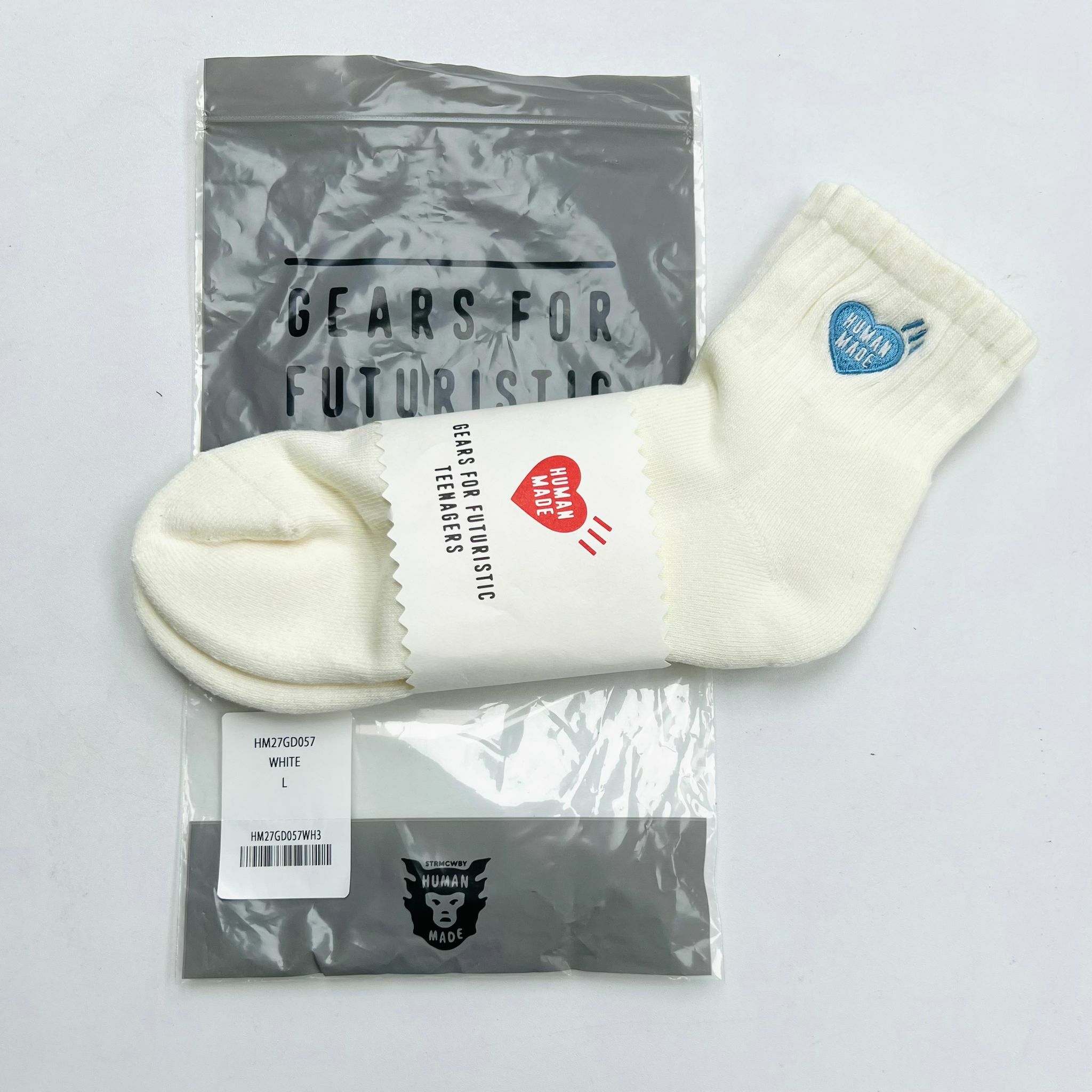 Humam made PILE SHORT SOCKS (Blue heart )-WH L(25-27cm)