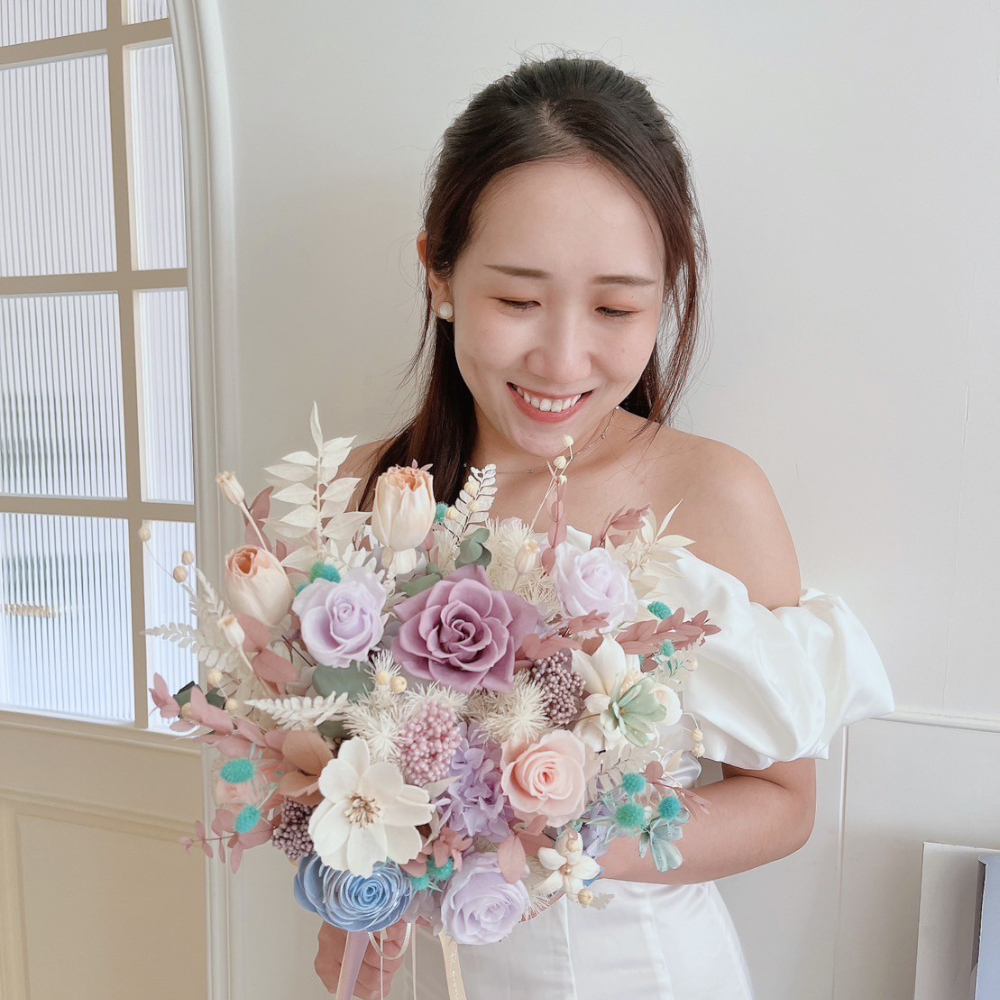 人魚色系永生捧花 精緻新娘捧花