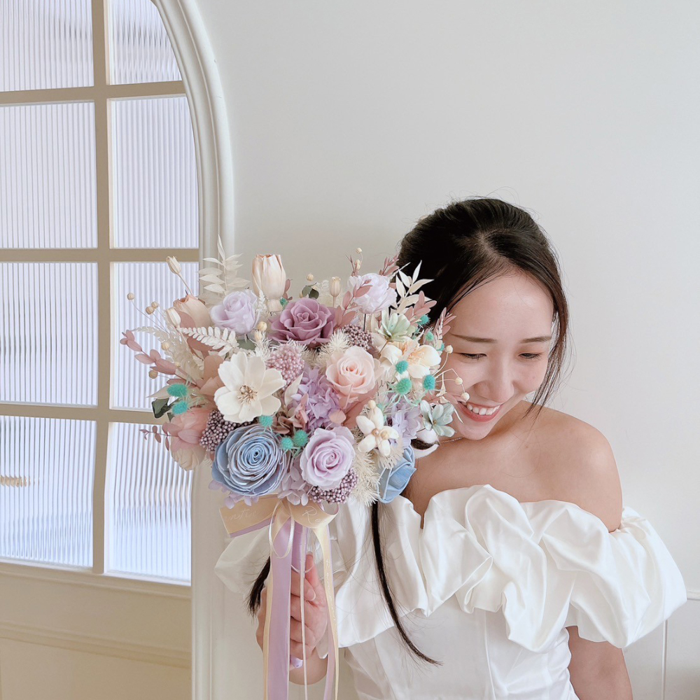 人魚色系永生捧花 精緻新娘捧花
