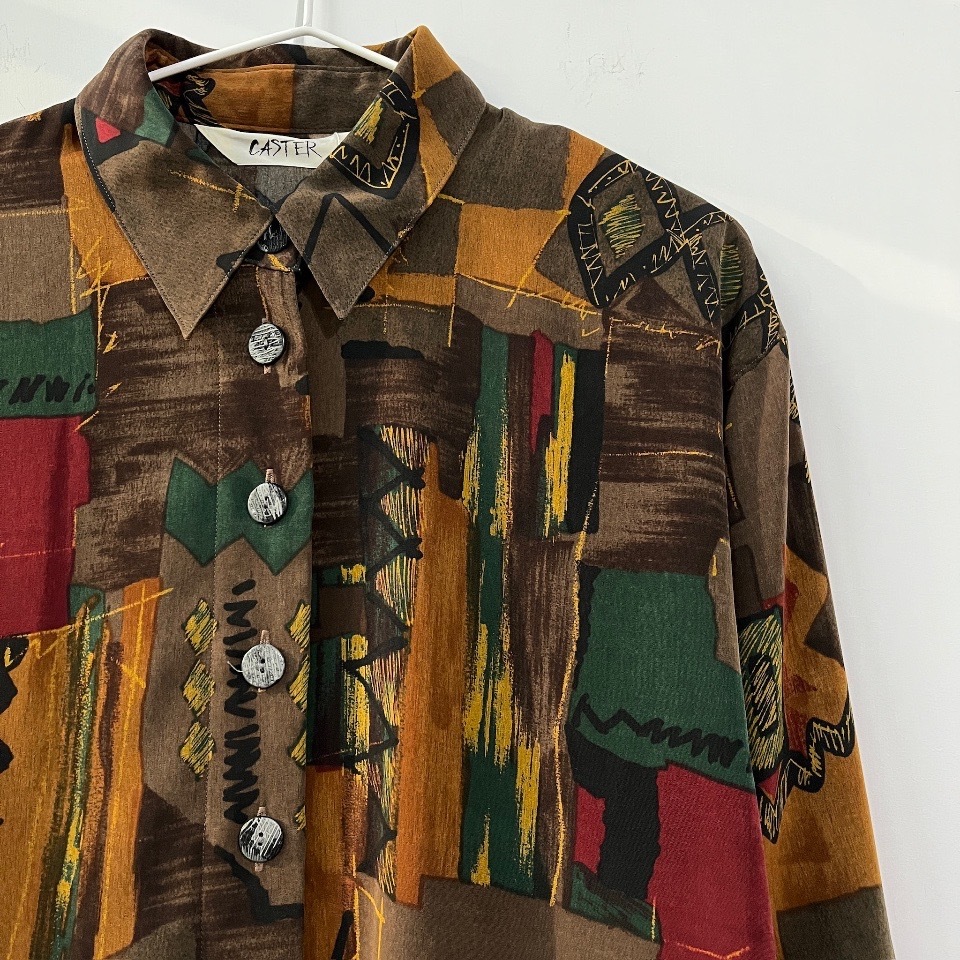 日本製大地色隨筆畫幾何圖案上衣