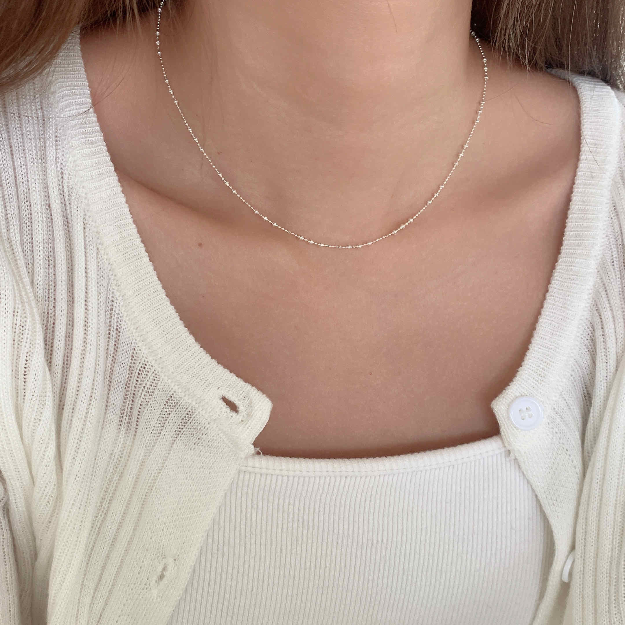 🇰🇷百搭亮銀！925 silver 百搭碎銀珠珠項鍊