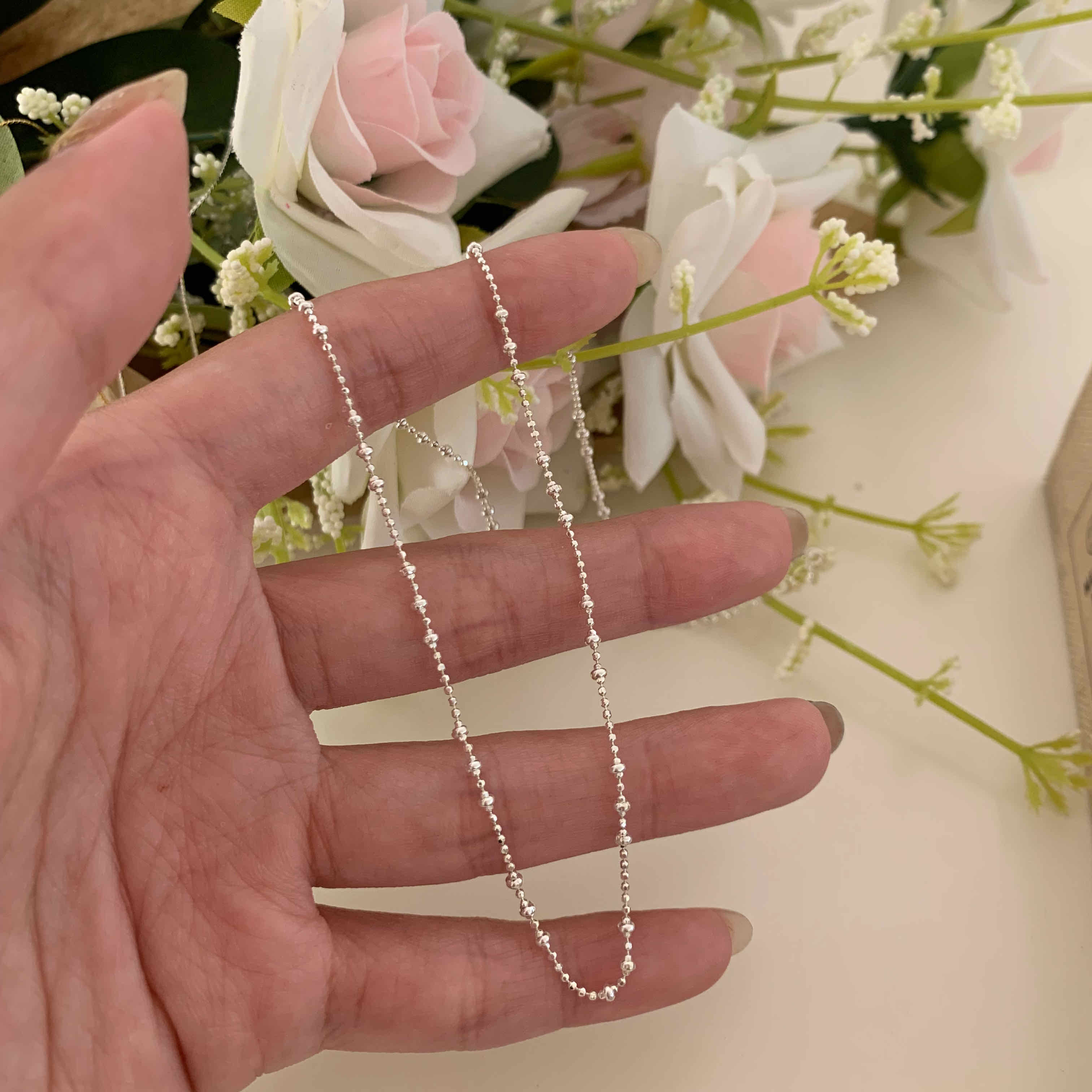 🇰🇷百搭亮銀！925 silver 百搭碎銀珠珠項鍊