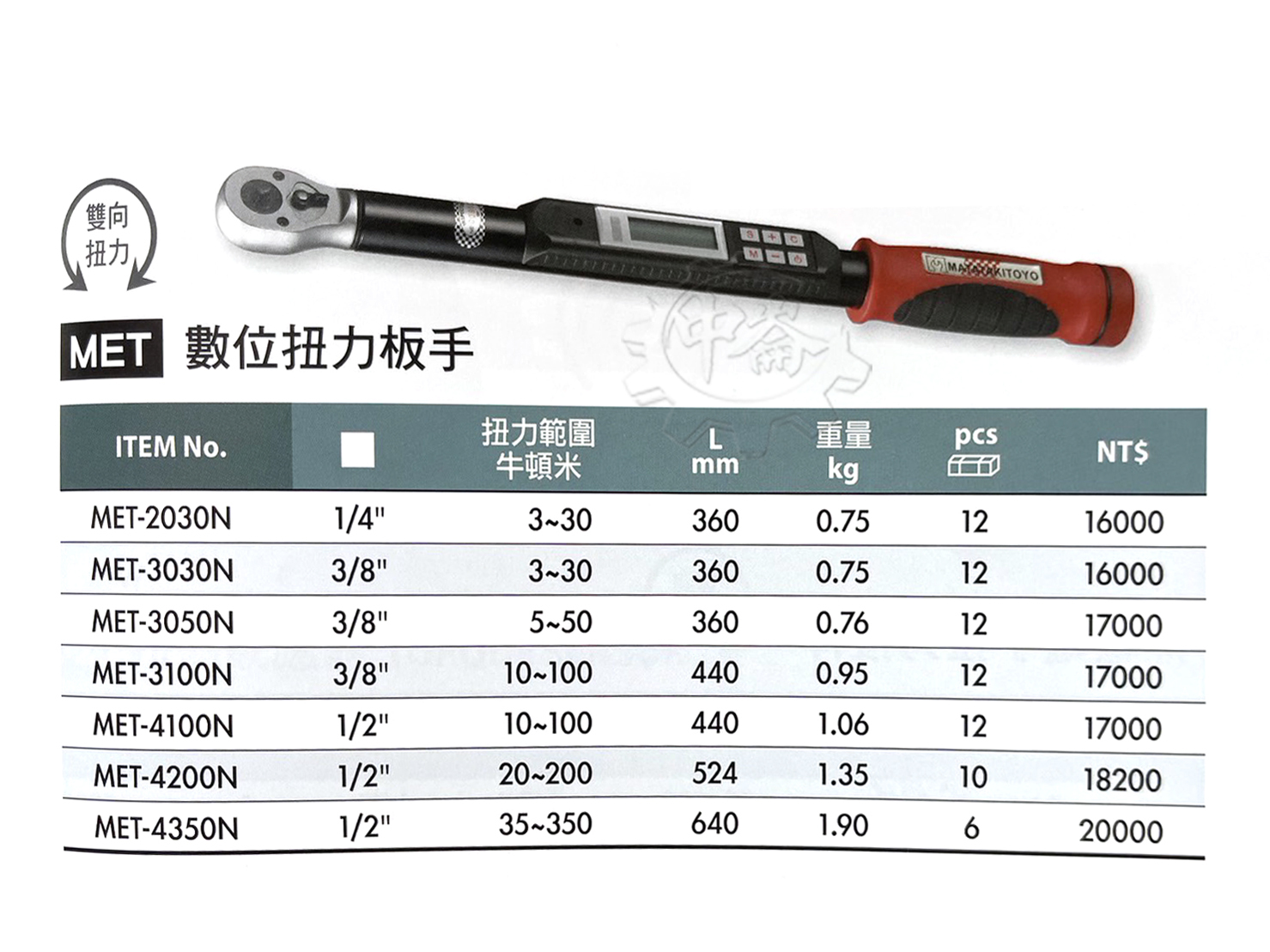 ＊中崙五金【附發票】MATATAKITOYO雙向數位 3分10~100Nm (MET-100N) 電子式扭力板手 台灣製