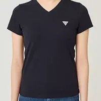 [S] GUESS WOMEN'S V-NECK SMALL SLEEVE CORE T-SHIRT,BLACK, YN2K9480-BLK [FINAL SALE] (SGU497)