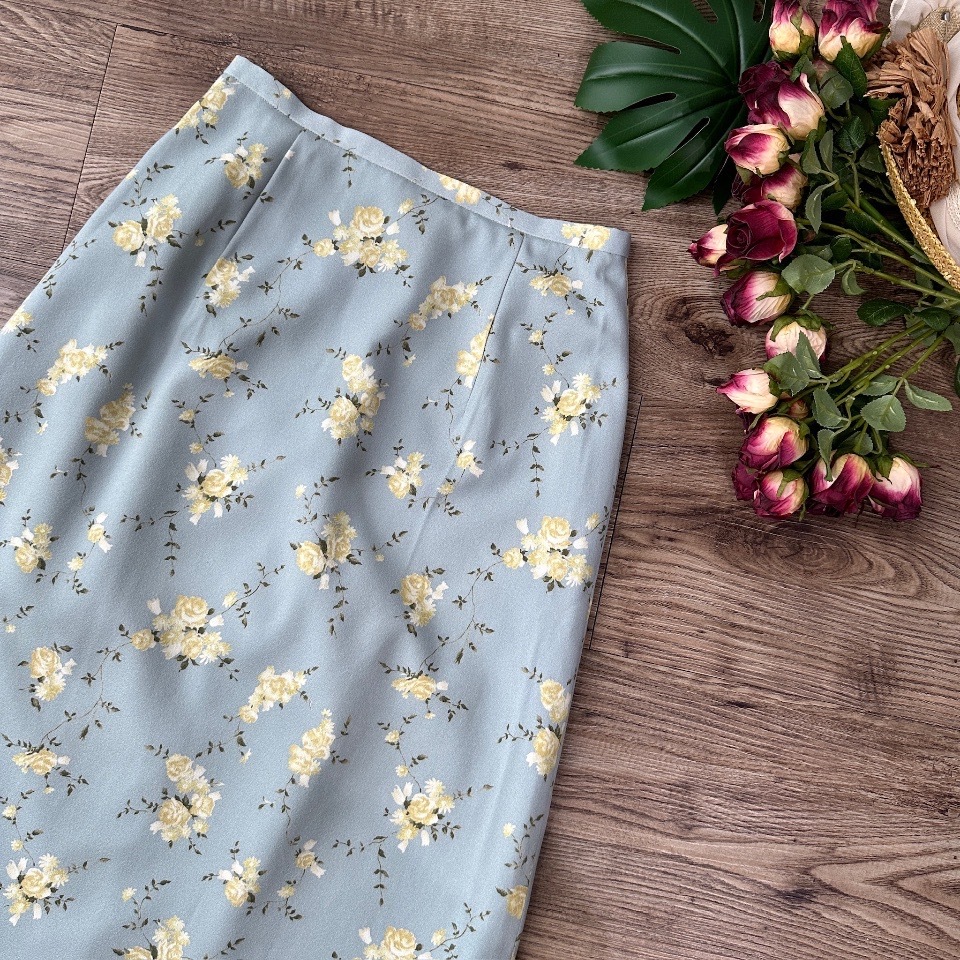 日本製粉藍色黃玫瑰半身裙