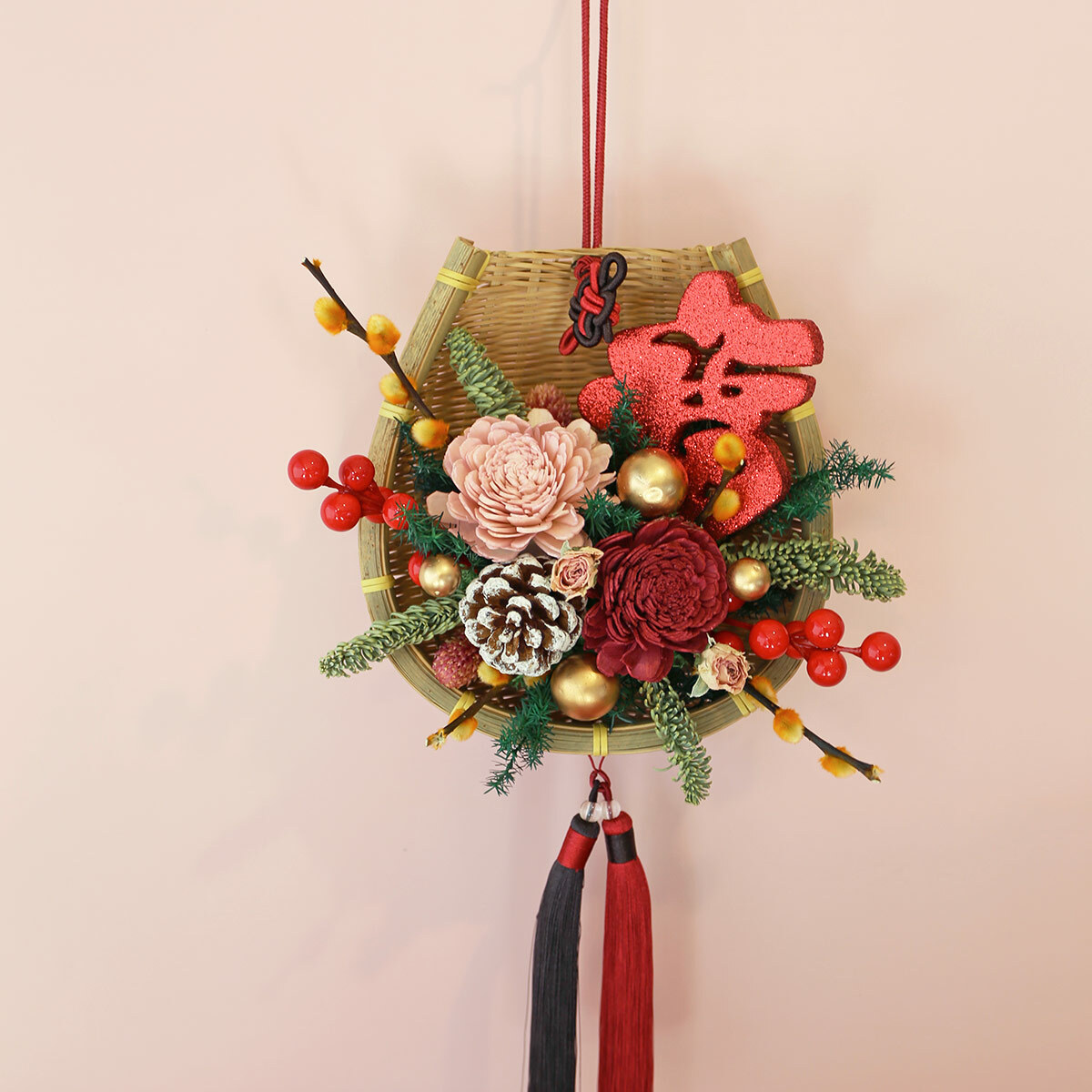 WR18｜畚箕掛飾/新年掛飾｜乾燥花/索拉花/永生葉材