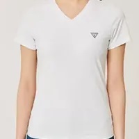 [S] GUESS WOMEN'S V-NECK SMALL SLEEVE CORE T-SHIRT,WHITE, YN2K9480-WHT (SGU501)