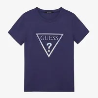 [S] GUESS WOMEN'S DENIM EMBO TRIANGLE SHORT SLEEVE T-SHIRT,DARK PURPLE, YN2K8406-DPR (SGU503)