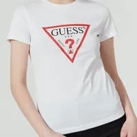 [S] GUESS WOMEN'S ORIGINAL TRIANGLE CP SINGLE SHORT SLEEVE T-SHIRT,WHITE, YN2K9405-WHT [FINAL SALE] (SGU504)