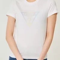 [S] GUESS WOMEN'S RAINBOW TRIANGLE SHORT SLEEVE T-SHIRT,WHITE, YN2K9408-WHT (SGU505)
