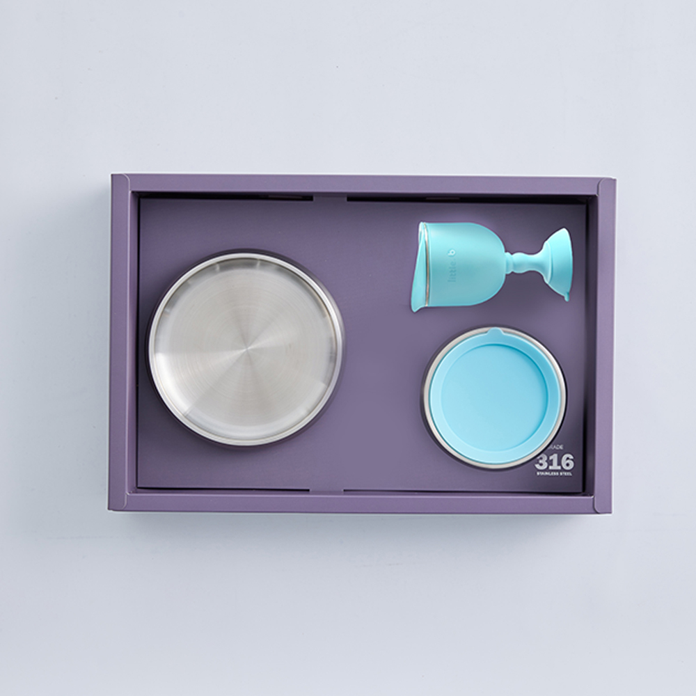 【little.b】精緻成長禮盒｜餐具成長禮盒｜吸盤碗、寬口麥片碗、三用學飲杯｜316雙層不鏽鋼系列｜粉/藍