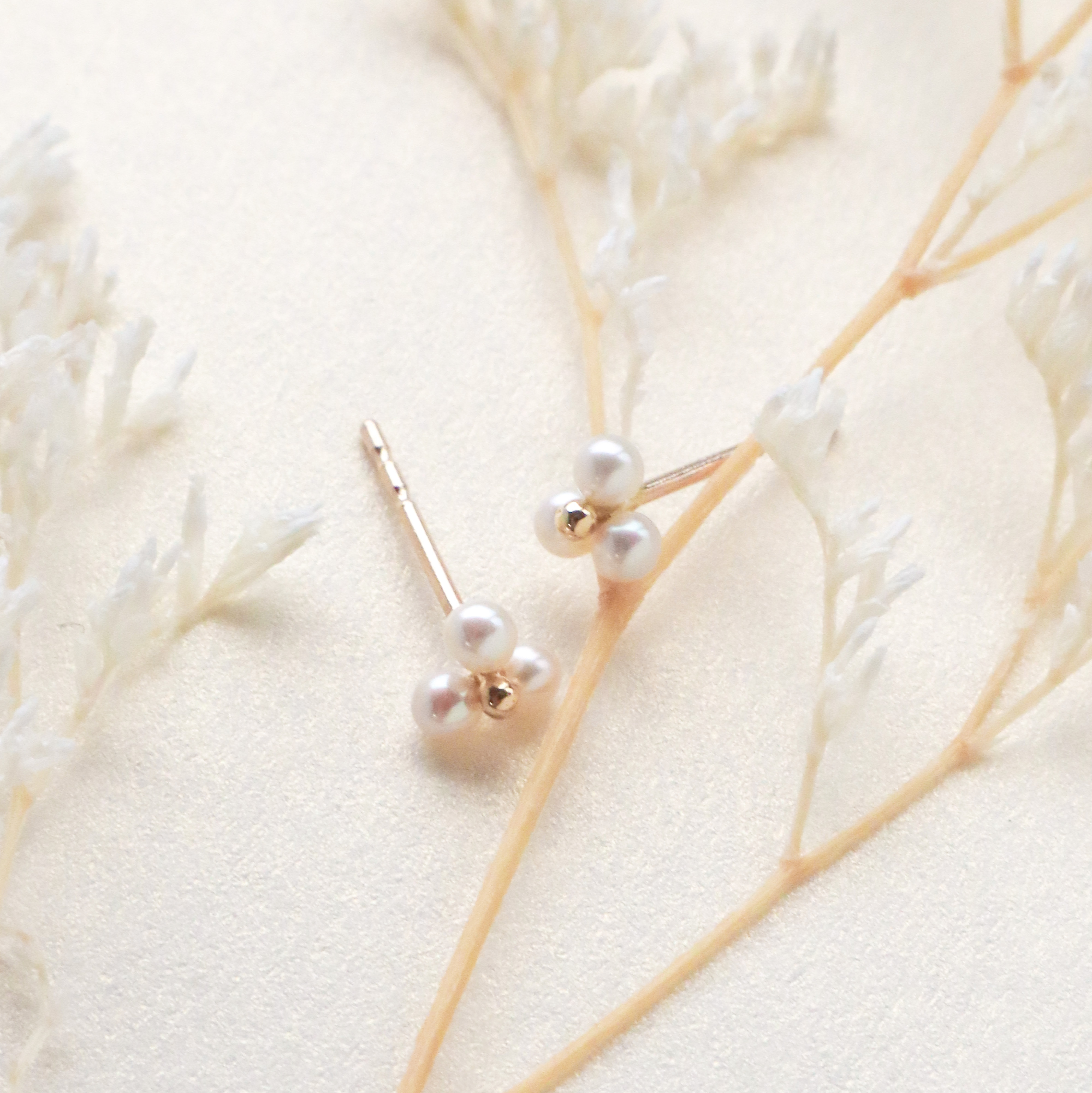 10K/珍珠小花耳環