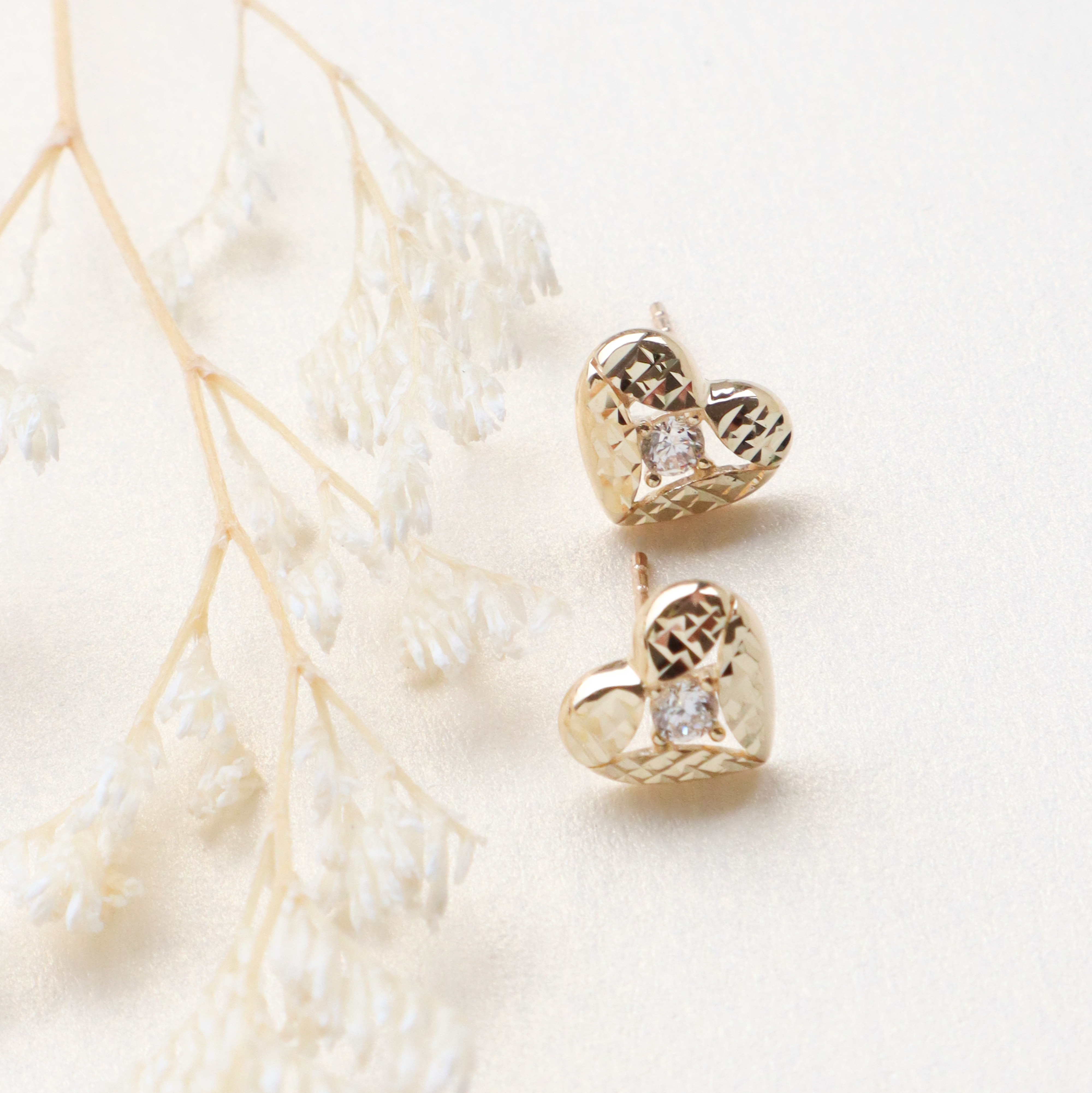 10K/格紋愛心小鑽耳環