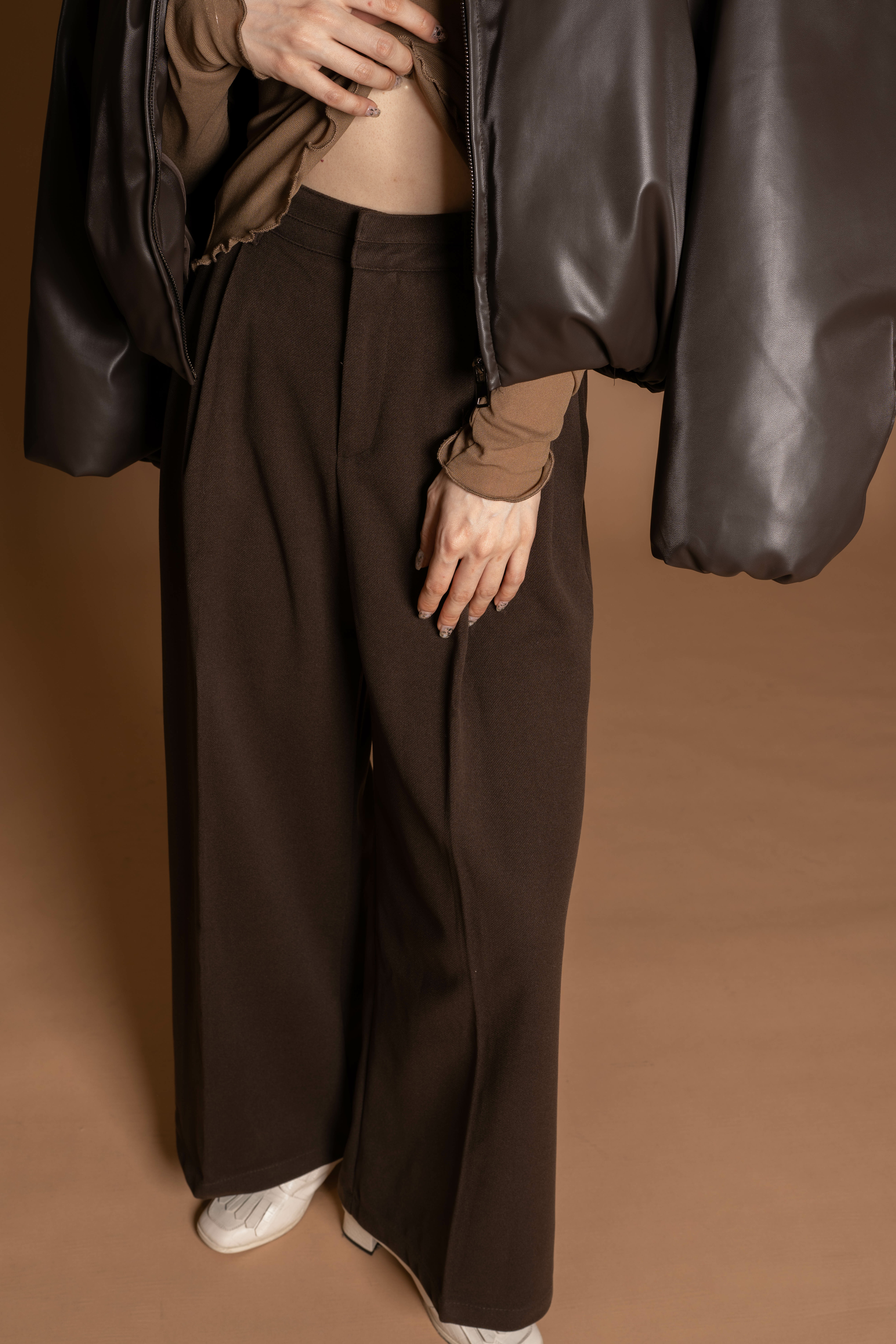 舒服呢料超級高腰長腿寬褲/3色3碼/巧克