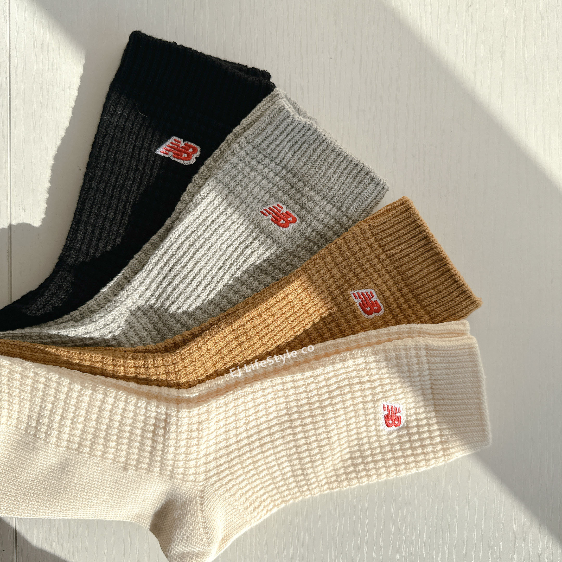 NEW BALANCE NB 華夫格 長襪 兩雙一組 撞色 芥末黃 米色 黑 灰 LAS42132AS1 LAS42132AS2 / 現貨+調貨